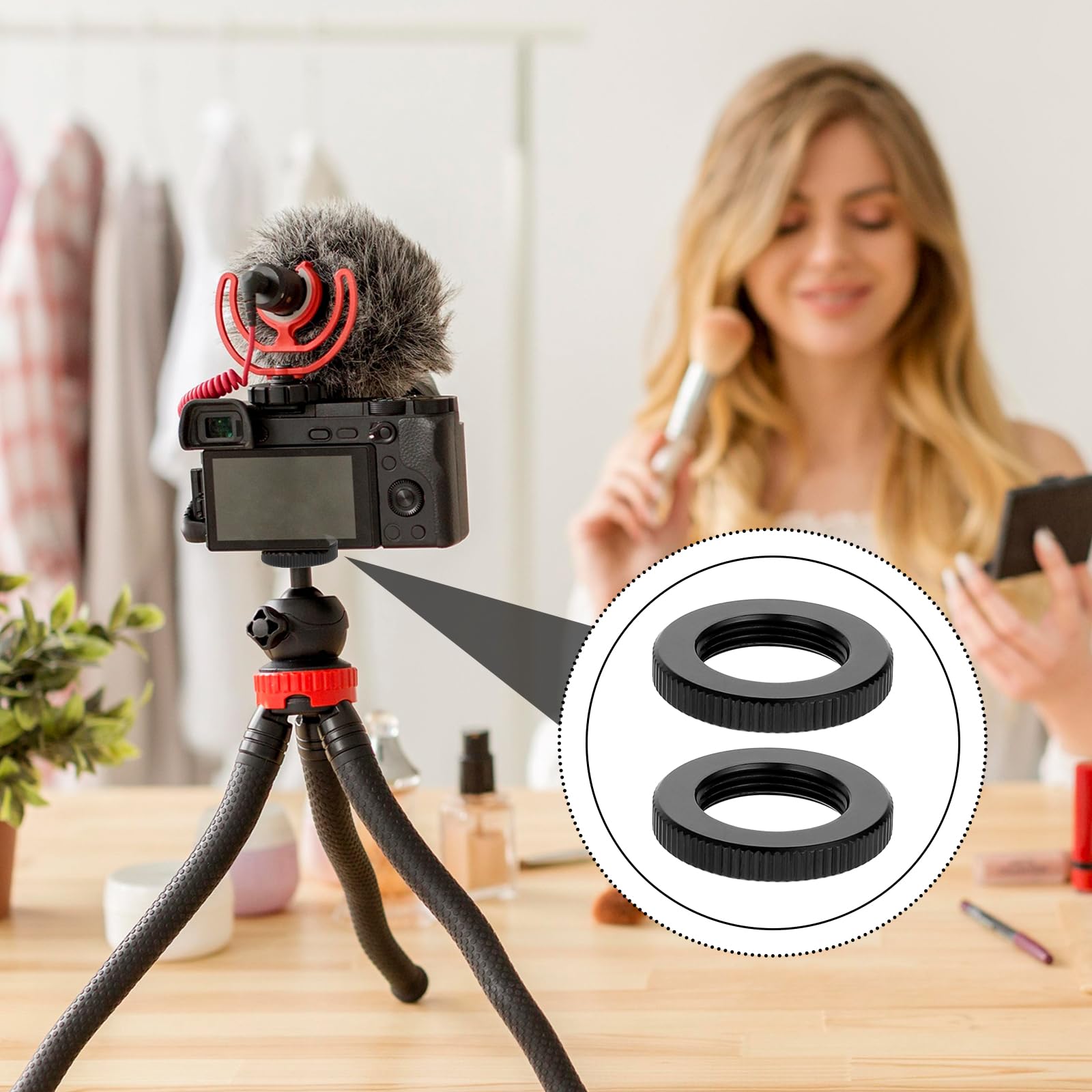 4 Pcs Knurled Lock Microphone Stand Nut 5/8'' 27 Double Locking Nut For Microphone Screws Black Jam Nut For Microphone Photograp