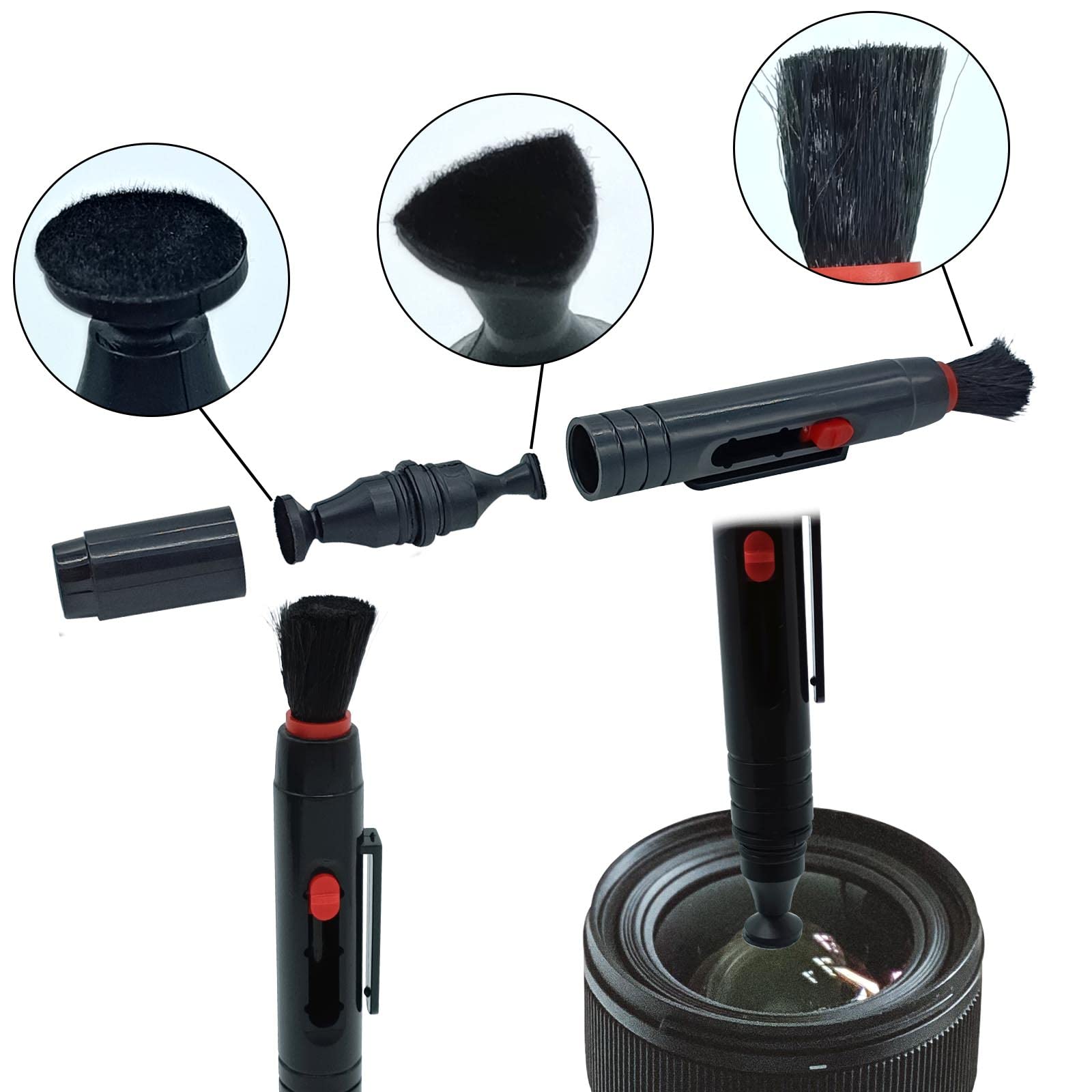 Lens Cleaning Kit Contains 2 Pcs Rubber Rocket Air Blower Duster, Lens Cleaning Pen, Blower Brush Dust Cleaner And Carrying Pouc