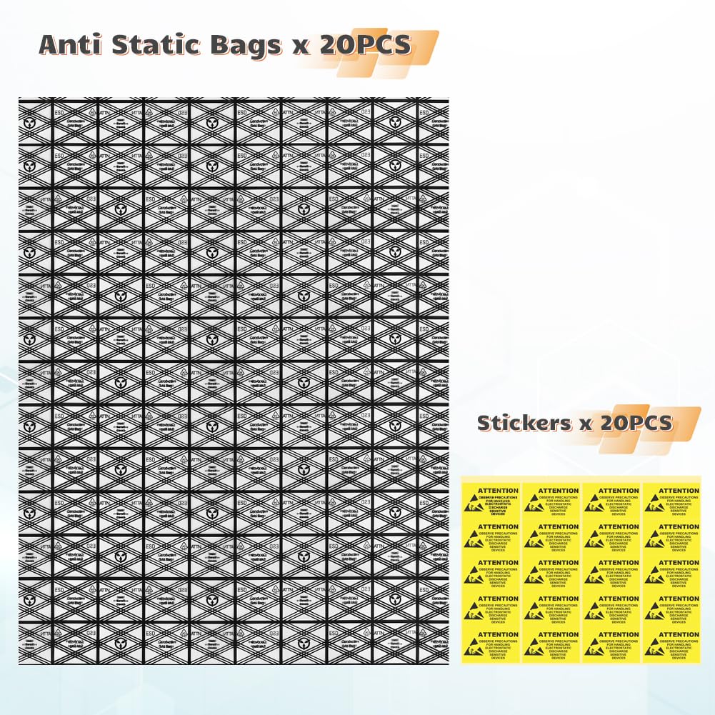Hrx Package 20Pcs Large Premium Anti Static Bags With Antistatic Sticker, 12 X 16 Inches Open Top Esd Shielding Anti Static Bag