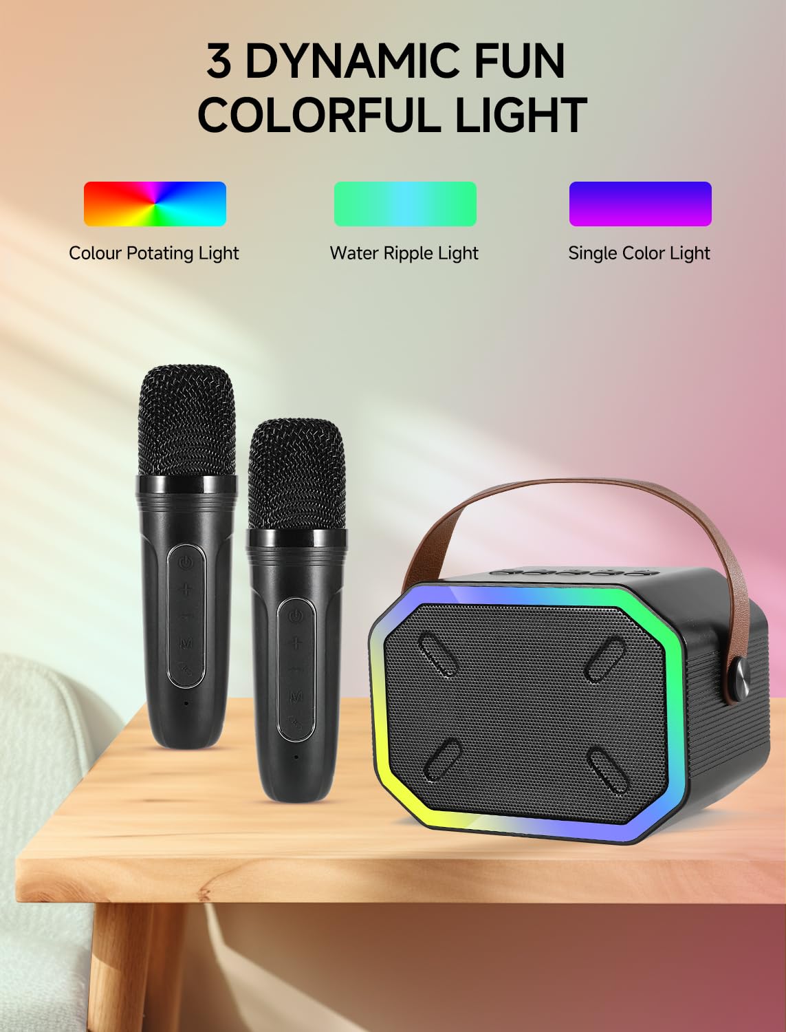 Karaoke Machine For Kids And Adults, Mini Portable Bluetooth Speaker With 2 Wireless Microphones, Led Lights For Tv, Kids Gifts