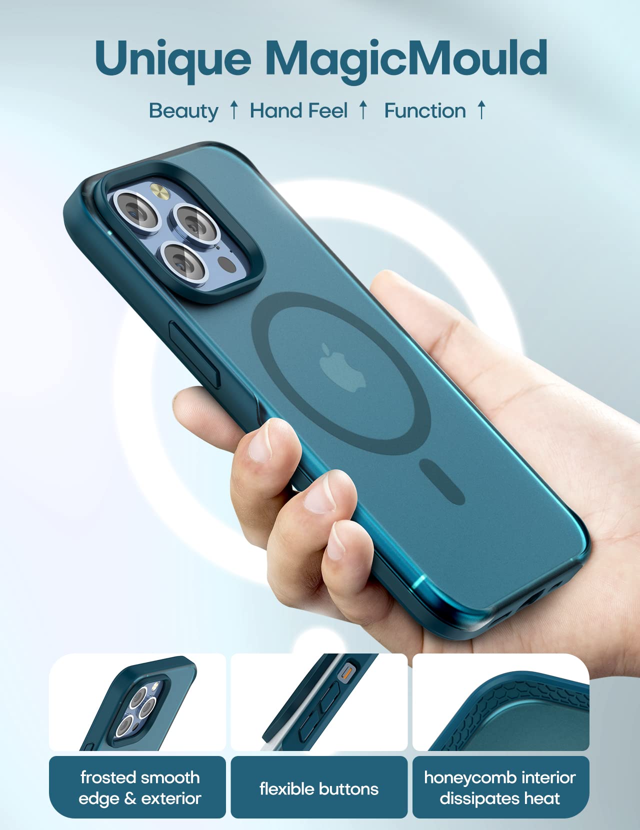 Tauri Magnetic For Iphone 13 Pro Max Case Deep Blue, [Compatible With Magsafe] [Not Yellowing] With 2X Screen Protector +2X Came