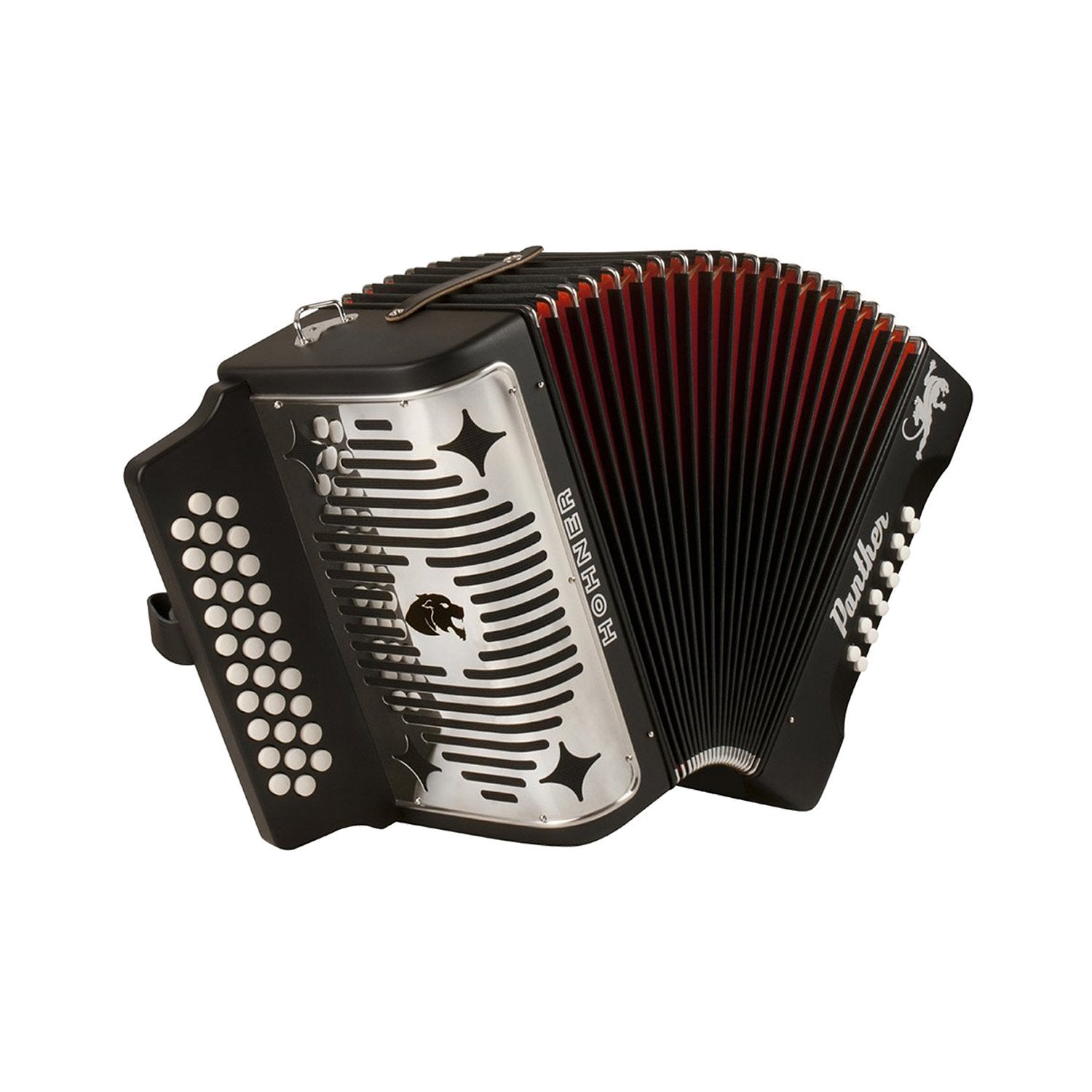 Hohner 3100Gb Panther Diatonic Button Accordion In Black With Accordion Case And Cloth