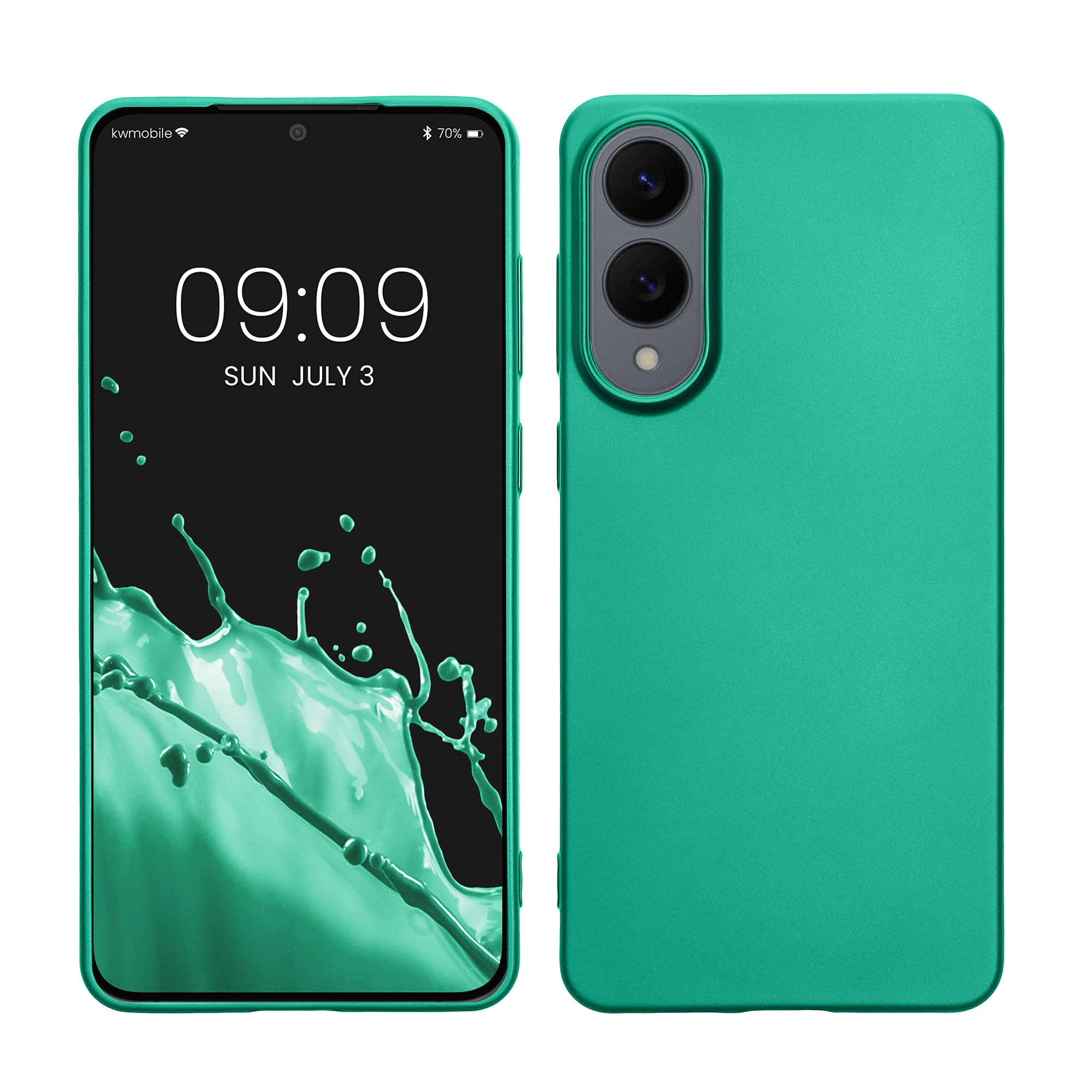 kwmobile Case Compatible with Samsung Galaxy S25 Edge Case - Soft Slim Metallic TPU Silicone Cover - Dark Metallic Green