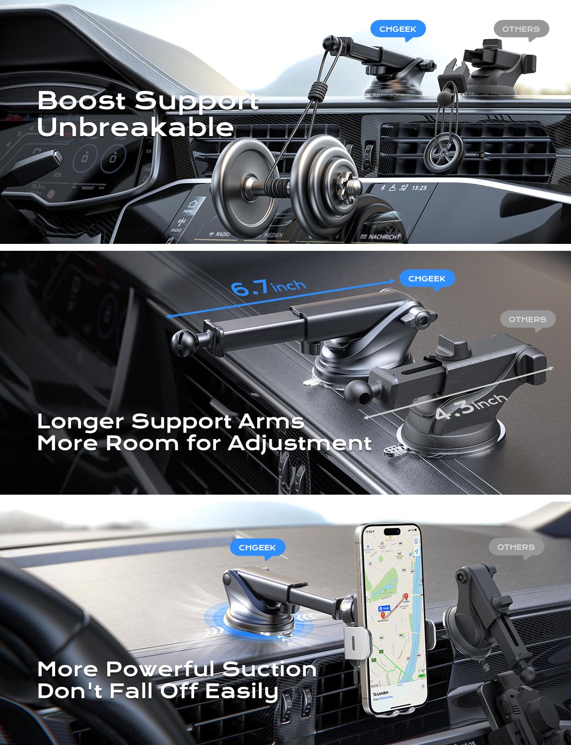 Chgeek Wireless Car Charger, 15W Fast Charging Auto Clamping Car Charger Phone Mount Phone Holder Fit For Iphone 15 14 13 12 11
