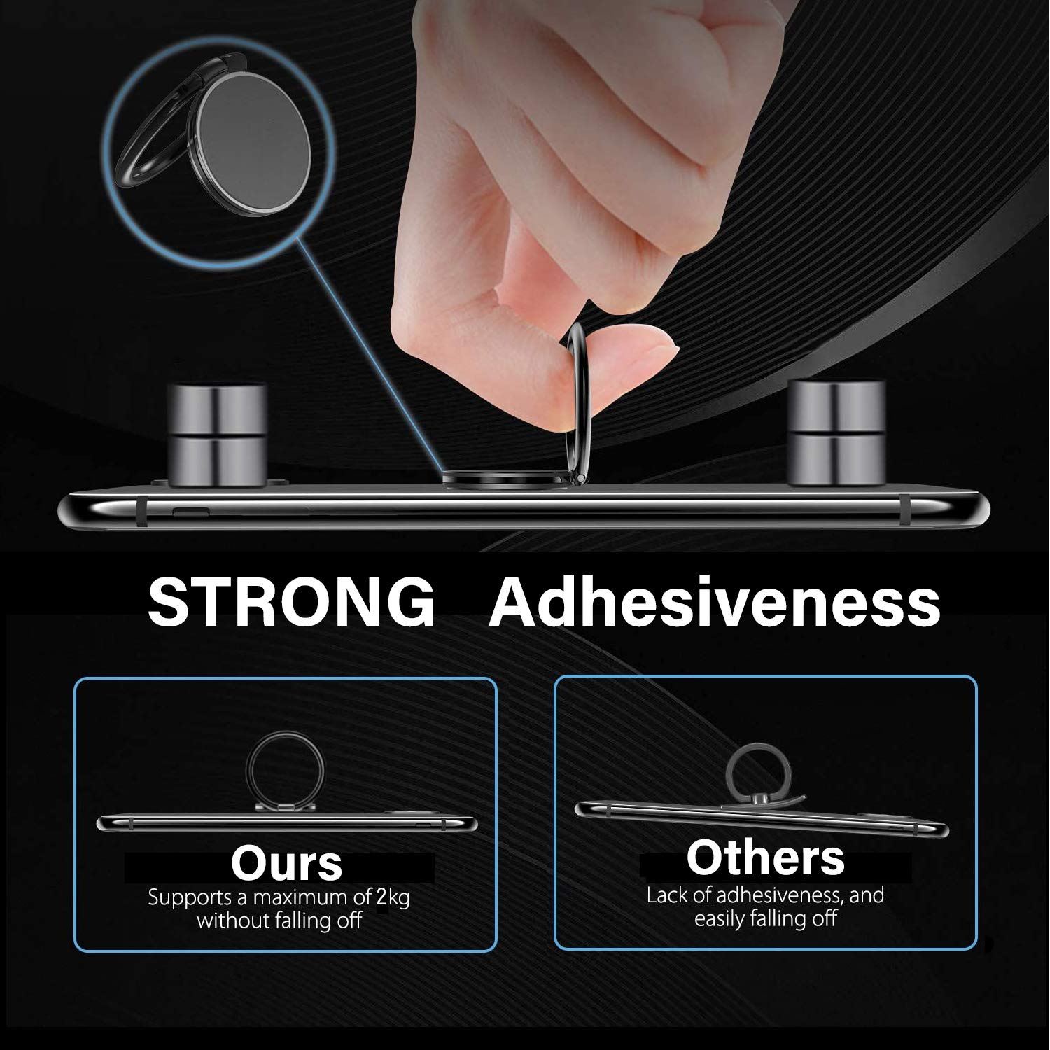 Pokanic 360° Rotation Metal Ring Holder for Cell Phones - Adjustable Finger Grip Kickstand, Compatible with iPhone, Samsung, LG (Black)