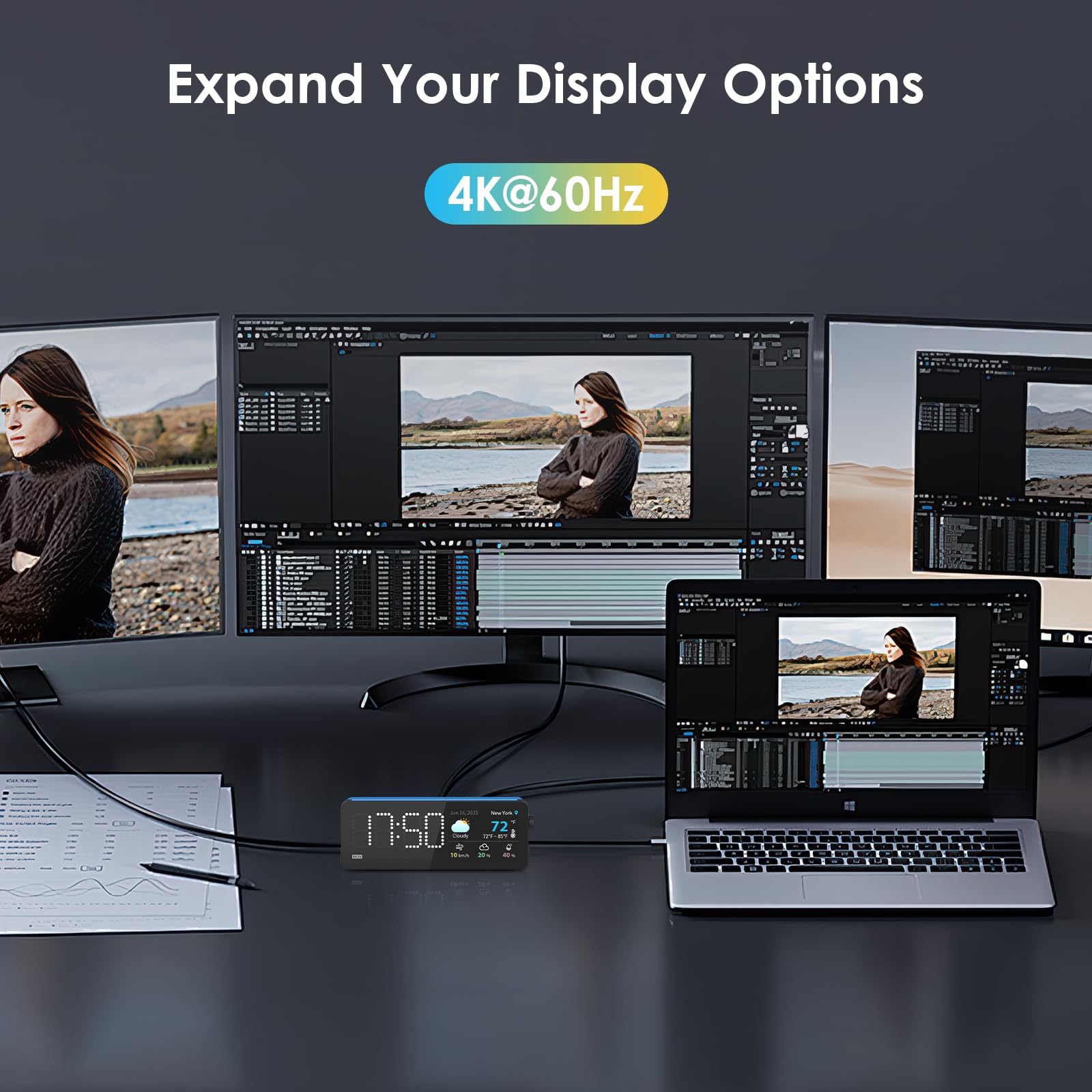 Usb C Laptop Docking Station (7-In-1) With Screen, Multiple Built-In Apps, Hdmi 4K@60Hz, 90W Max Power Delivery, 1 Gbps Ethernet