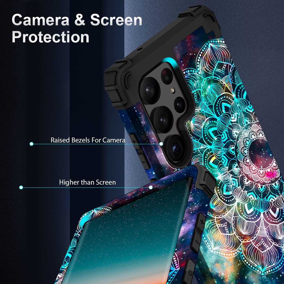 Hocase For Galaxy S23 Ultra Case, Shockproof Heavy Duty Hard Plastic+Soft Silicone Rubber Bumper Hybrid Dual Layer Protective Ca