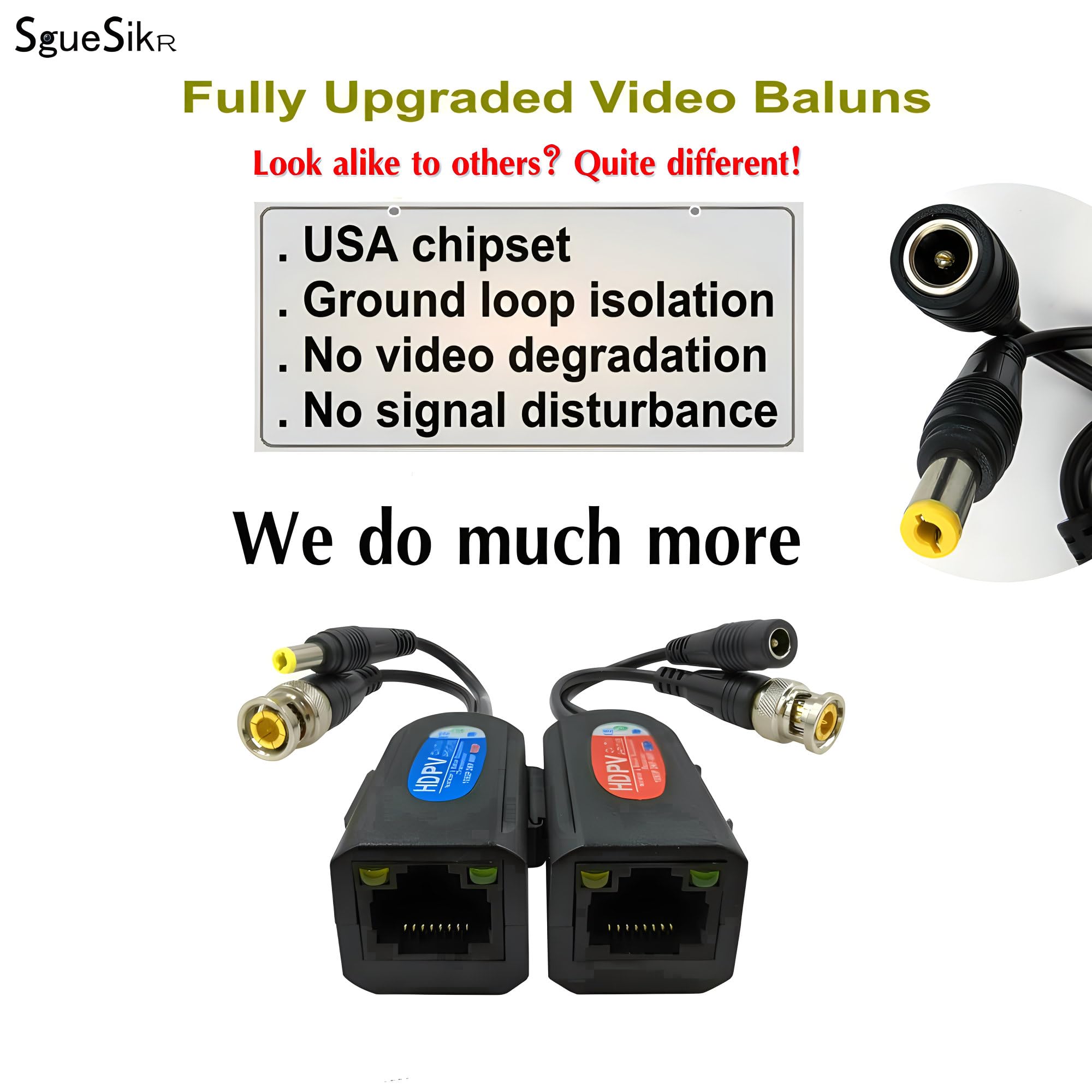 Igreeman 4 Pair Passive Video Balun Bnc To Rj45 Adapter With Power, Ground Loop Isolated Hd Analog Security Camera Ethernet Cabl