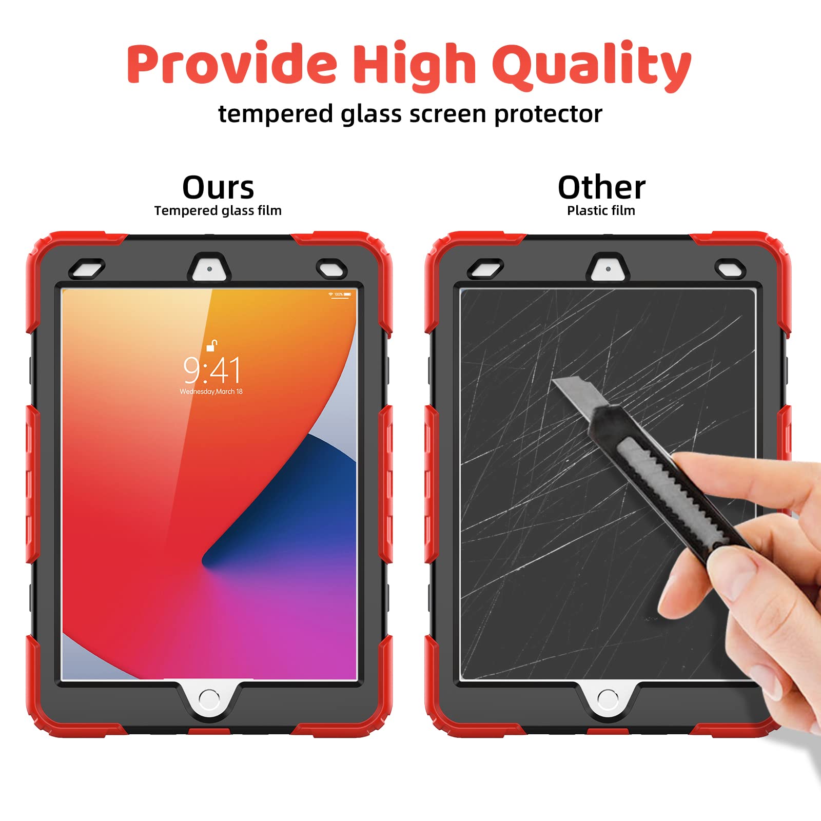 Blosomeet Case For Ipad 9Th Generation 8Th Generation 2021 2020 10.2 Inch With Tempered Glass Screen Protector & Pencil Holder,