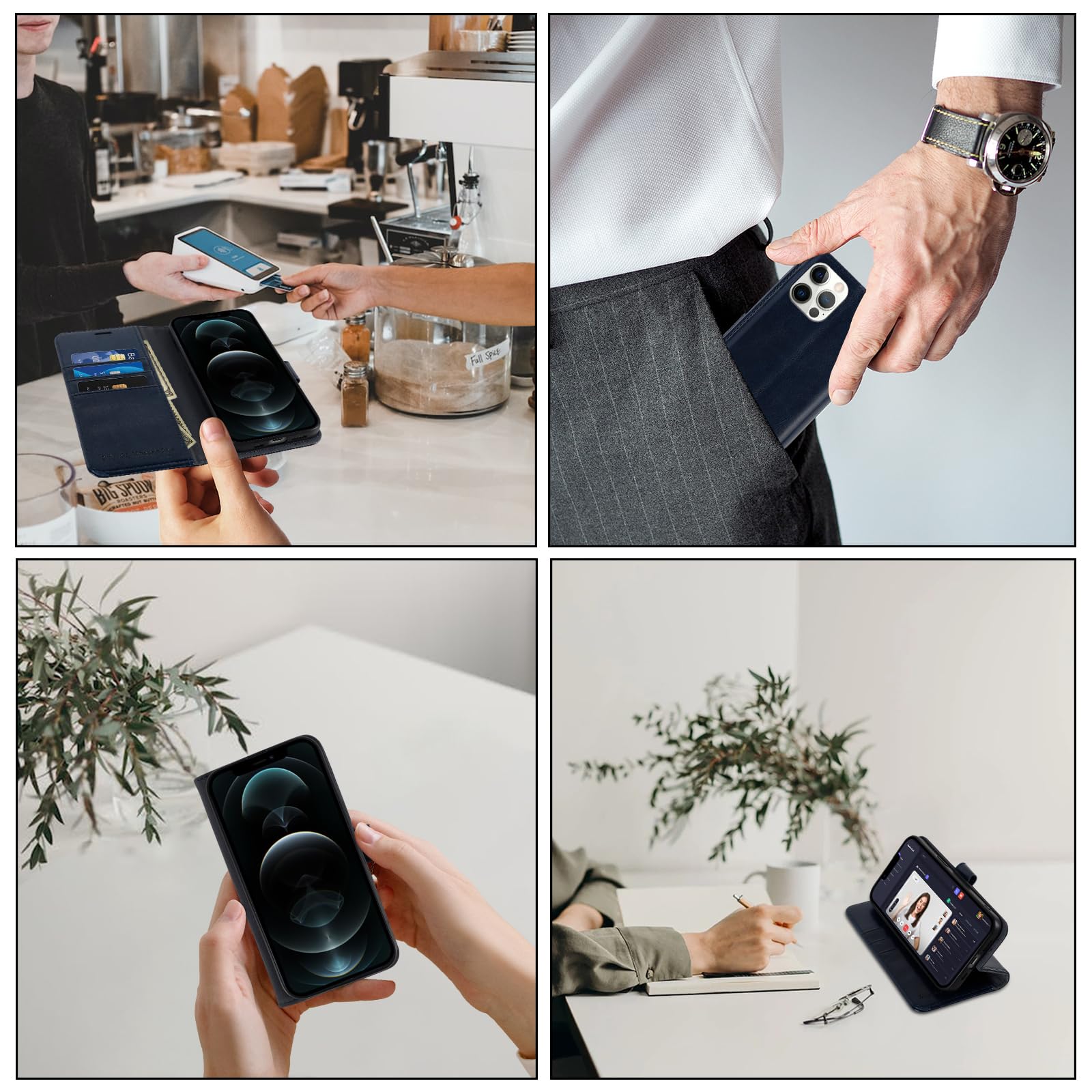 Monasay Wallet Case Compatible For Iphone 12 Pro/Iphone 12 5G,6.1-Inch [Glass Screen Protector Included] [Rfid Blocking] Flip Fo