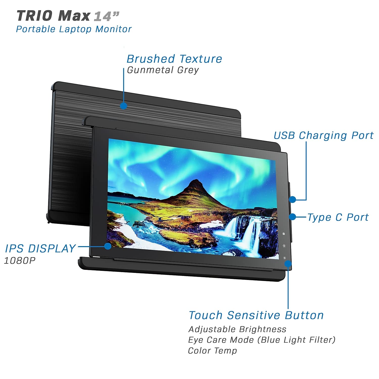 Mobile Pixels Trio Max Portable Monitor, 14 Full Hd Ips Dual Triple Monitor For Laptops, Usb C/Usb A Portable Screen,Windows/M