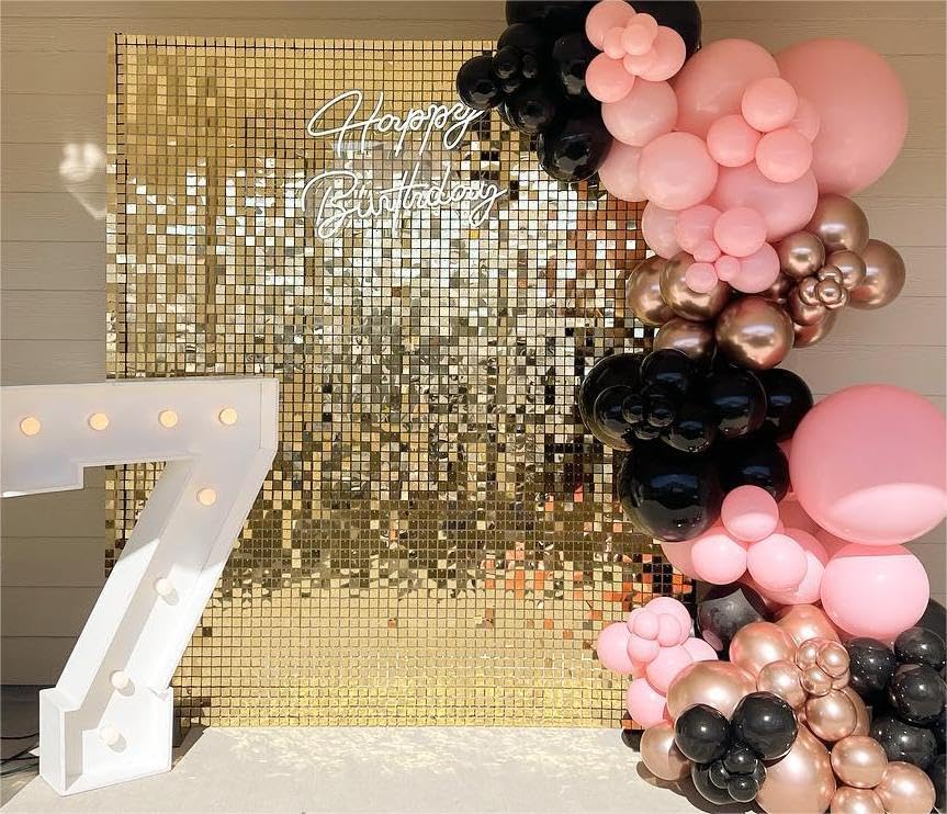 Shimmer Wall Backdrop Light Gold Wall Panels 24Pcs Square Sequin Shimmer Wall Backdrop Decoration For Birthday Party,Wedding, An