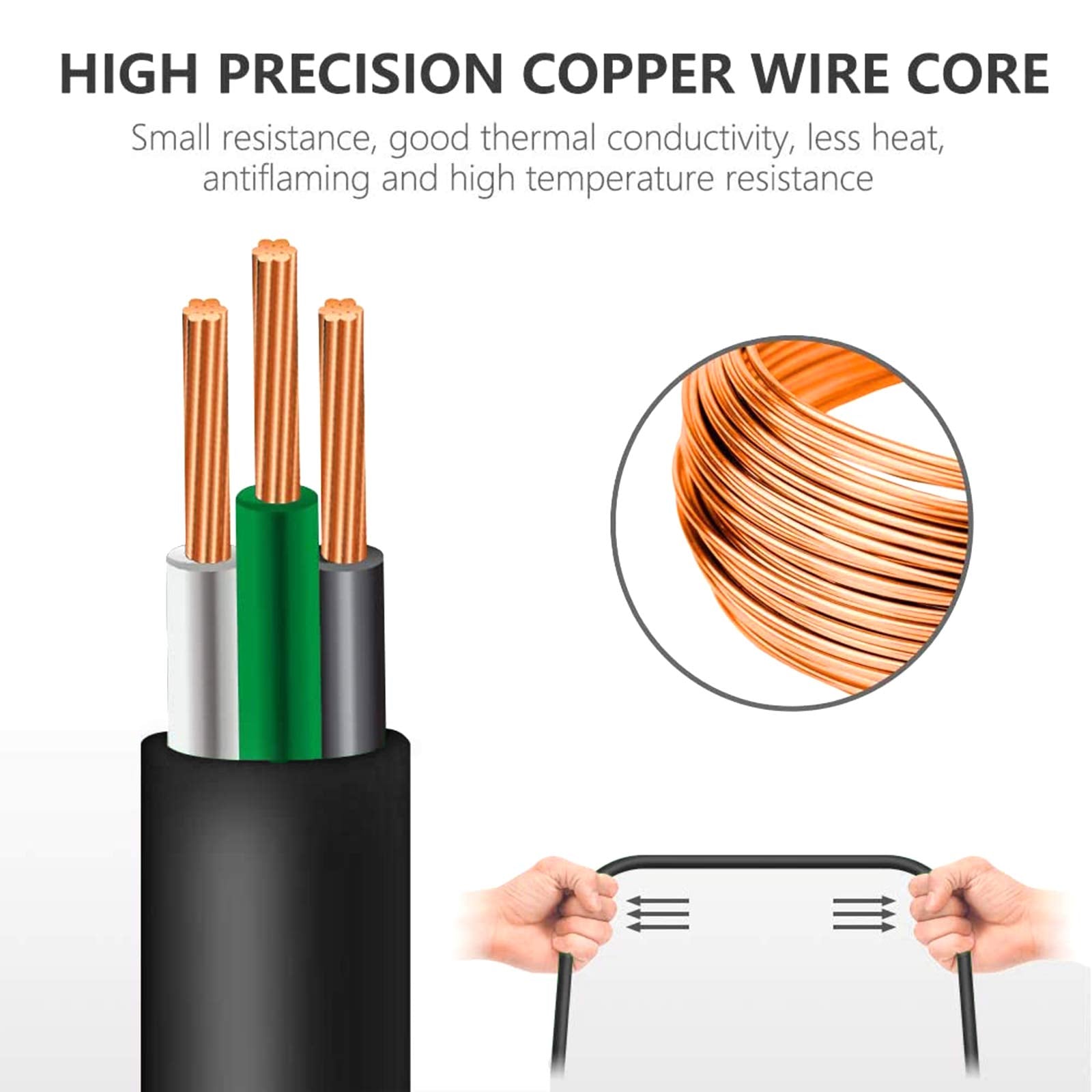 25 Ft 12/3 Extension Cord Heavy Duty Black 3 Outlet Indoor/Outdoor Sjtw Lighted 12 Gauge Grounded Power Cable ,12Awg 15 Amp, 187