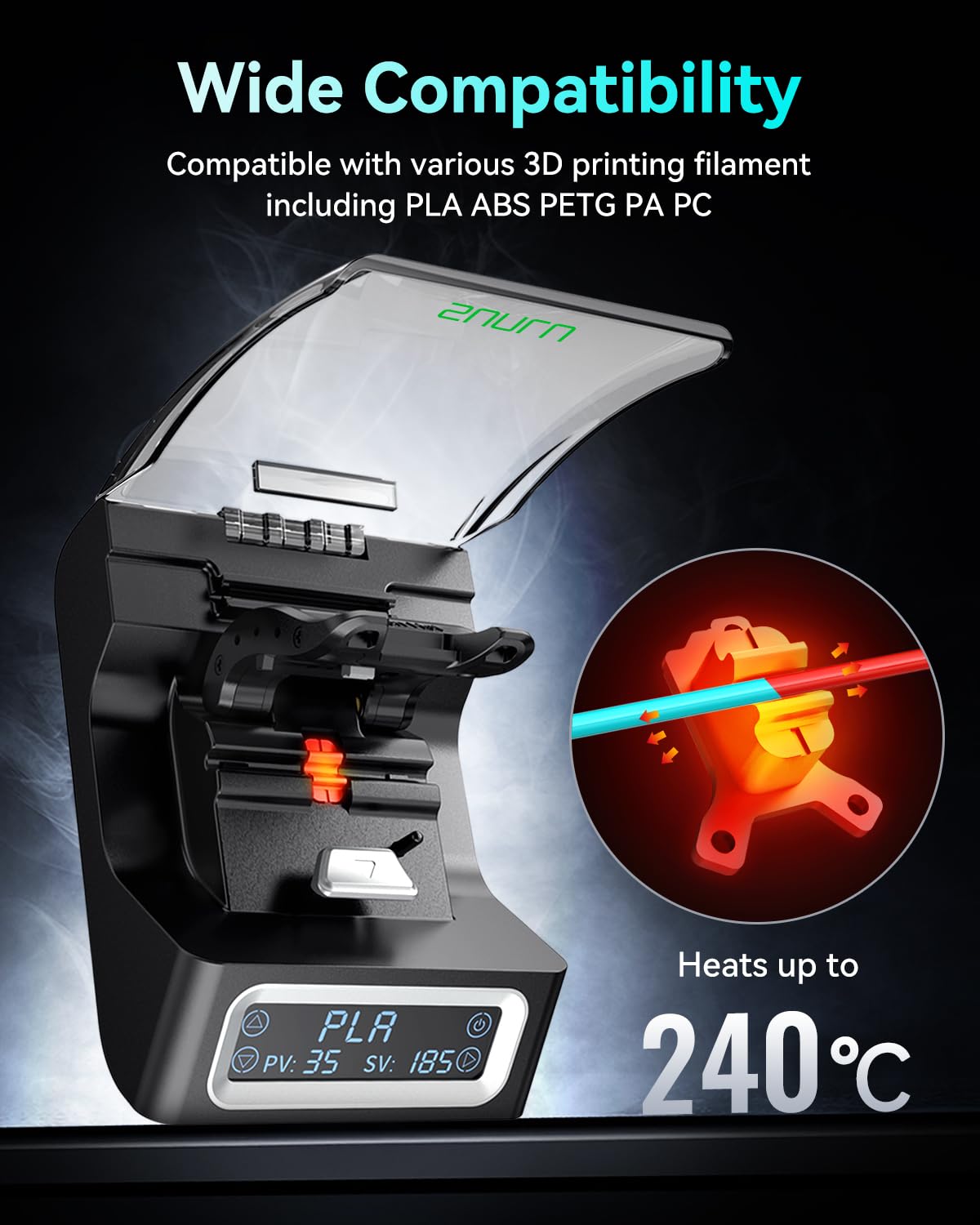 Sunlu Official Filament Connector, Fast Heating Filament Connector For 3D Printer Filament 1.75Mm, Up To 240C, Compatible With P