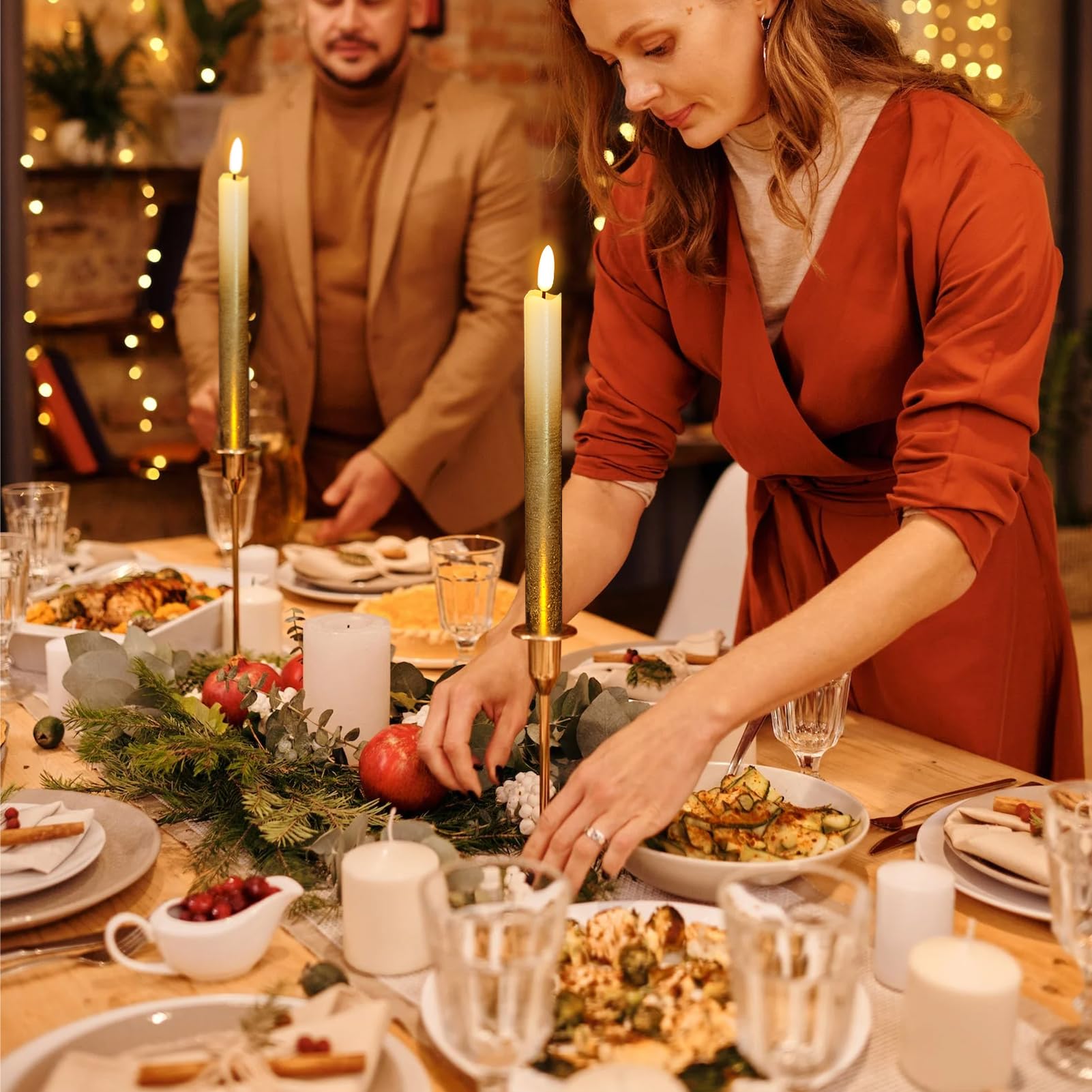 Wondise Gold Flameless Taper Candles With Timer & Remote, 9 Inch Battery Operated Led Flickering Window Candle For Christmas Tha