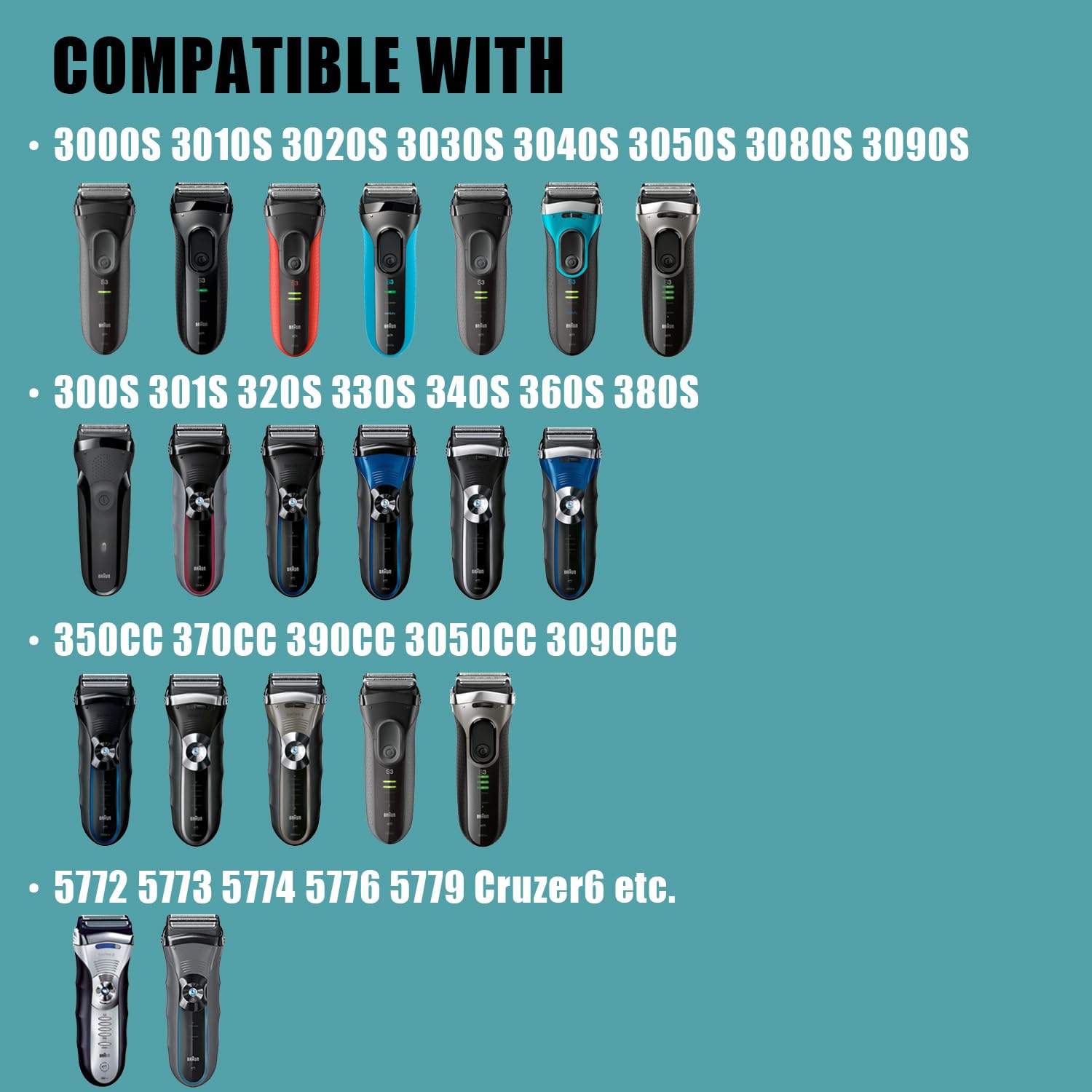 32B Replacement Shaver Head For Braun Series 3, Shaving Razor Head Suitable For Braun S3 3000S 3010S 3020S 3030S 3040S 3050Cc 30