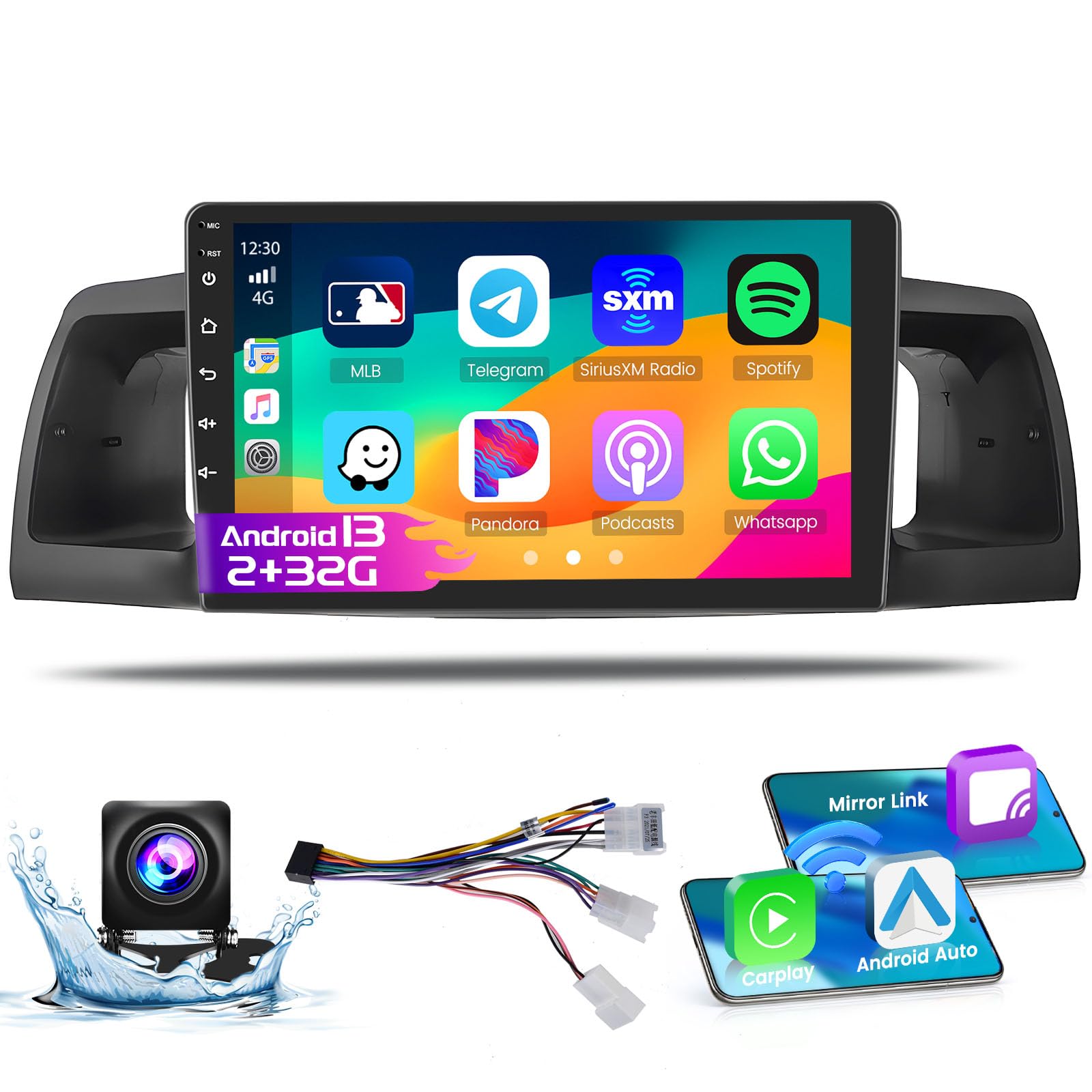 Roinvou 2+32G Android Carplay Stereo For 2005 2012 Toyota Corolla Ex, 9'' Touch Screen In Dash Gps Navigation With Built In Wire