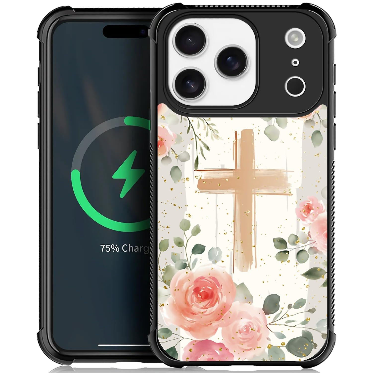Deaorew for iPhone 17 Pro Case | Compatible with MagSafe | Classic Slim Cover Design | Christian Cross Pink Roses