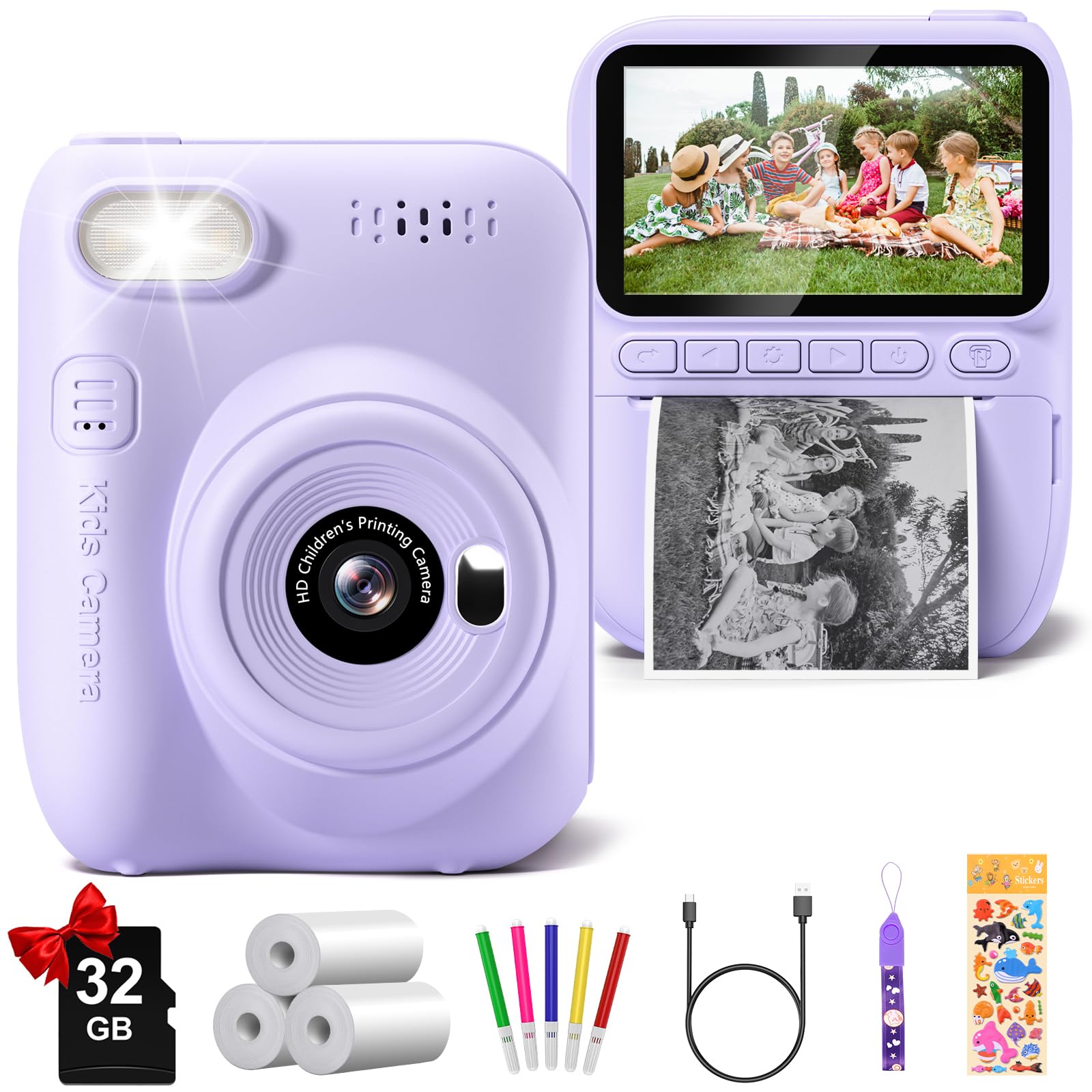 Kids Camera Instant Print, 3.0'' Hd 32Mp Kids Camera Birthday Gifts For 3 4 5 6 7 8 9 10 11 12 Year Old Girls Boys Toddler, 1080