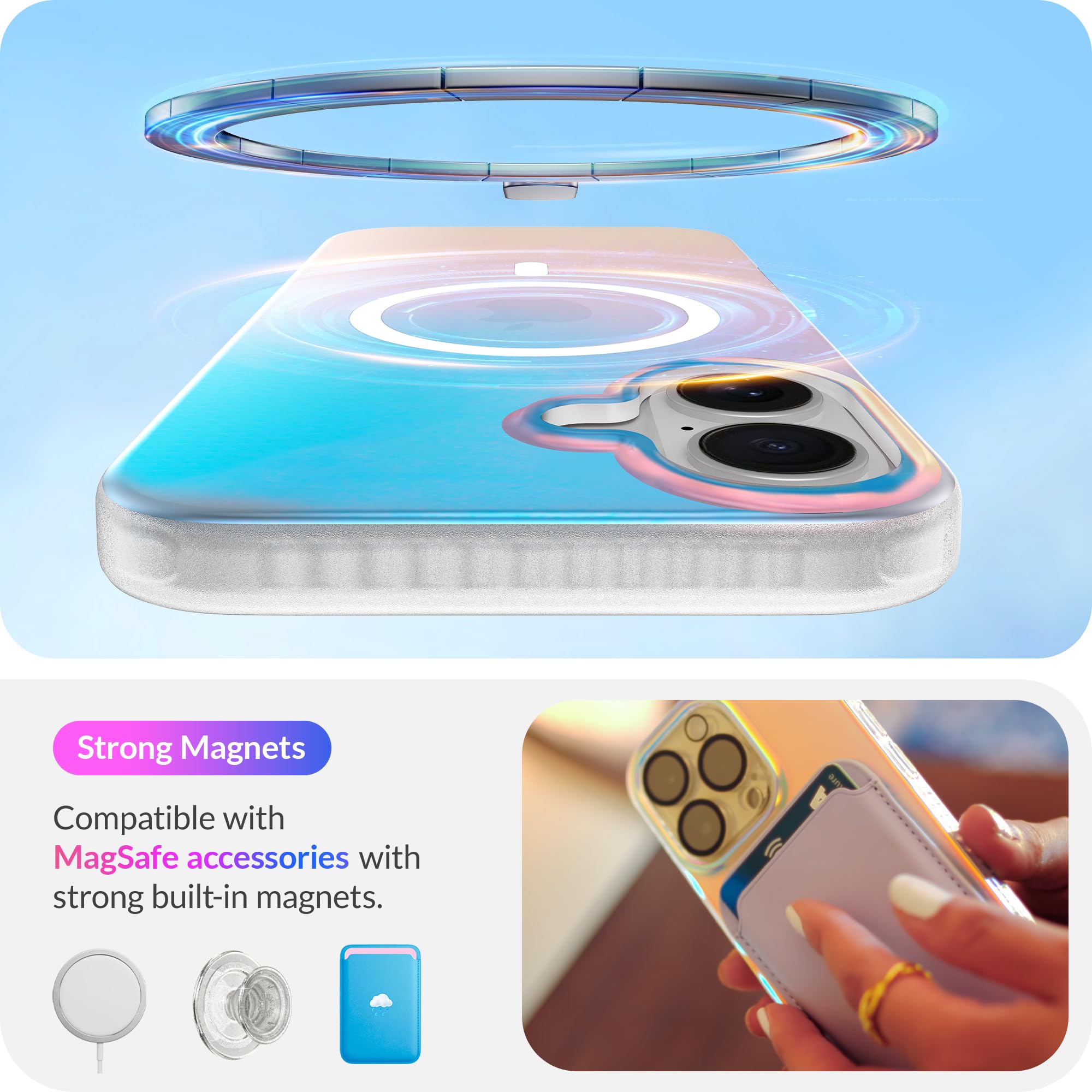 Lonli Hue   Iphone 16 Plus Magnetic Case [Compatible With Magsafe]   Holographic Iridescent Phone Case   [360 Shock Absorbent Bu