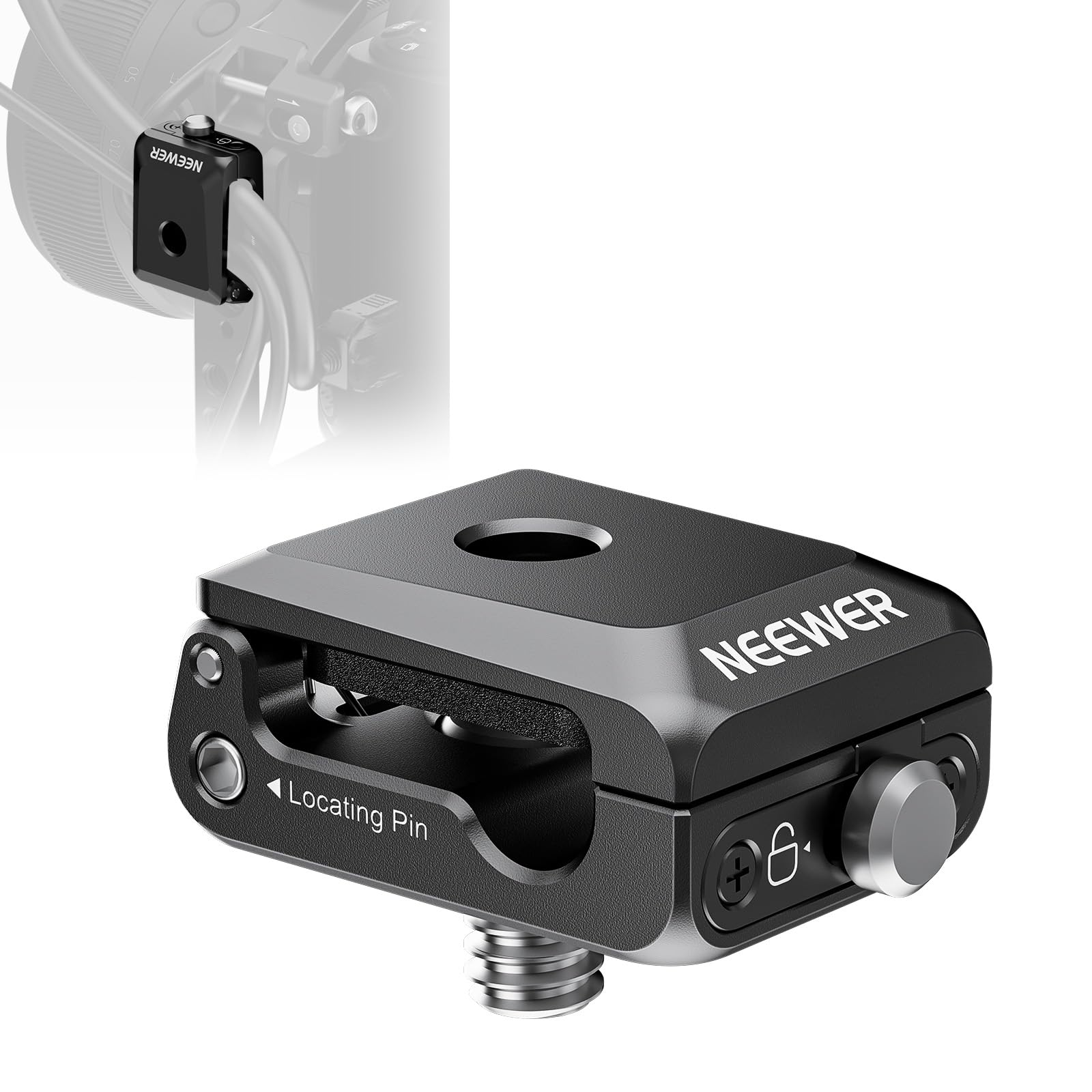 NEEWER Spring Loaded Cable Clamp, Camera Cage Cable Organizer with Removable Anti Twist Locating Pin, 1/4  Screw, Quick Release 