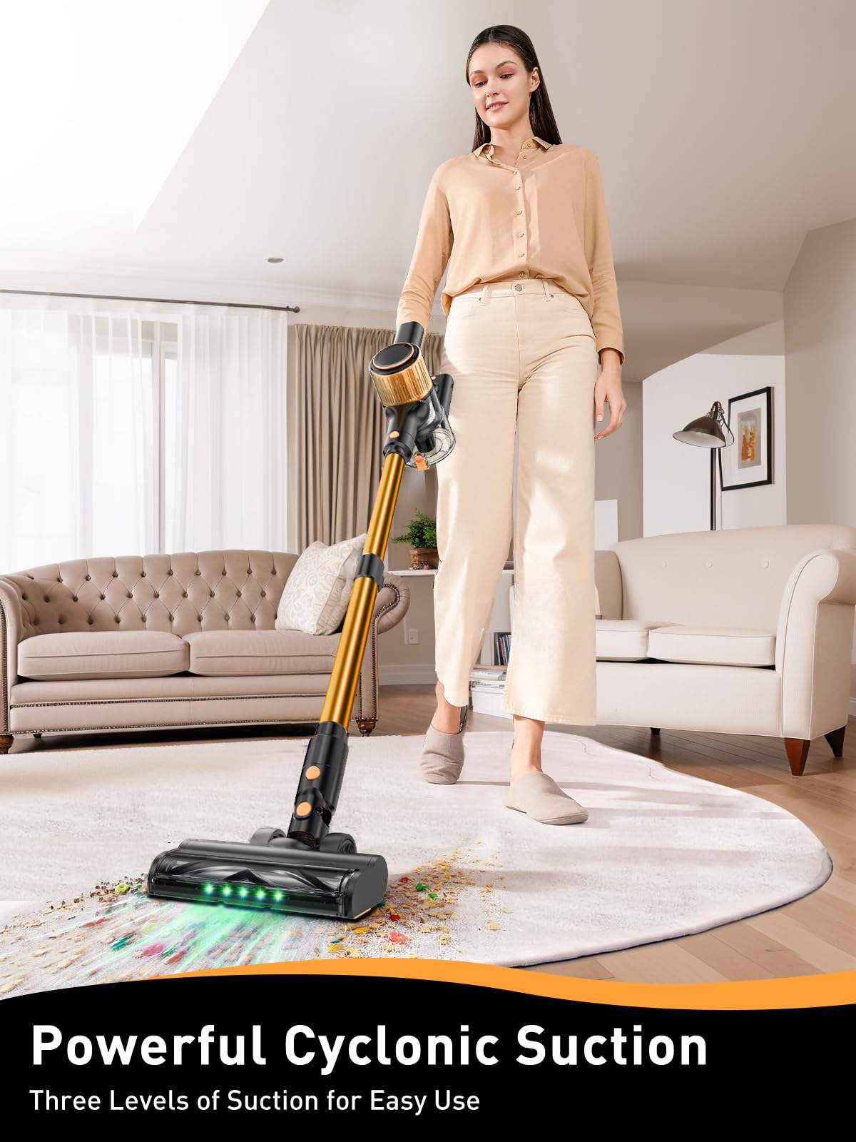 Cordless Vacuum Cleaner, 40Kpa 8 In 1 Powerful Suction Lightweight Stick Vacuum Cleaner For Home, Led Display, 3 Suction Modes,
