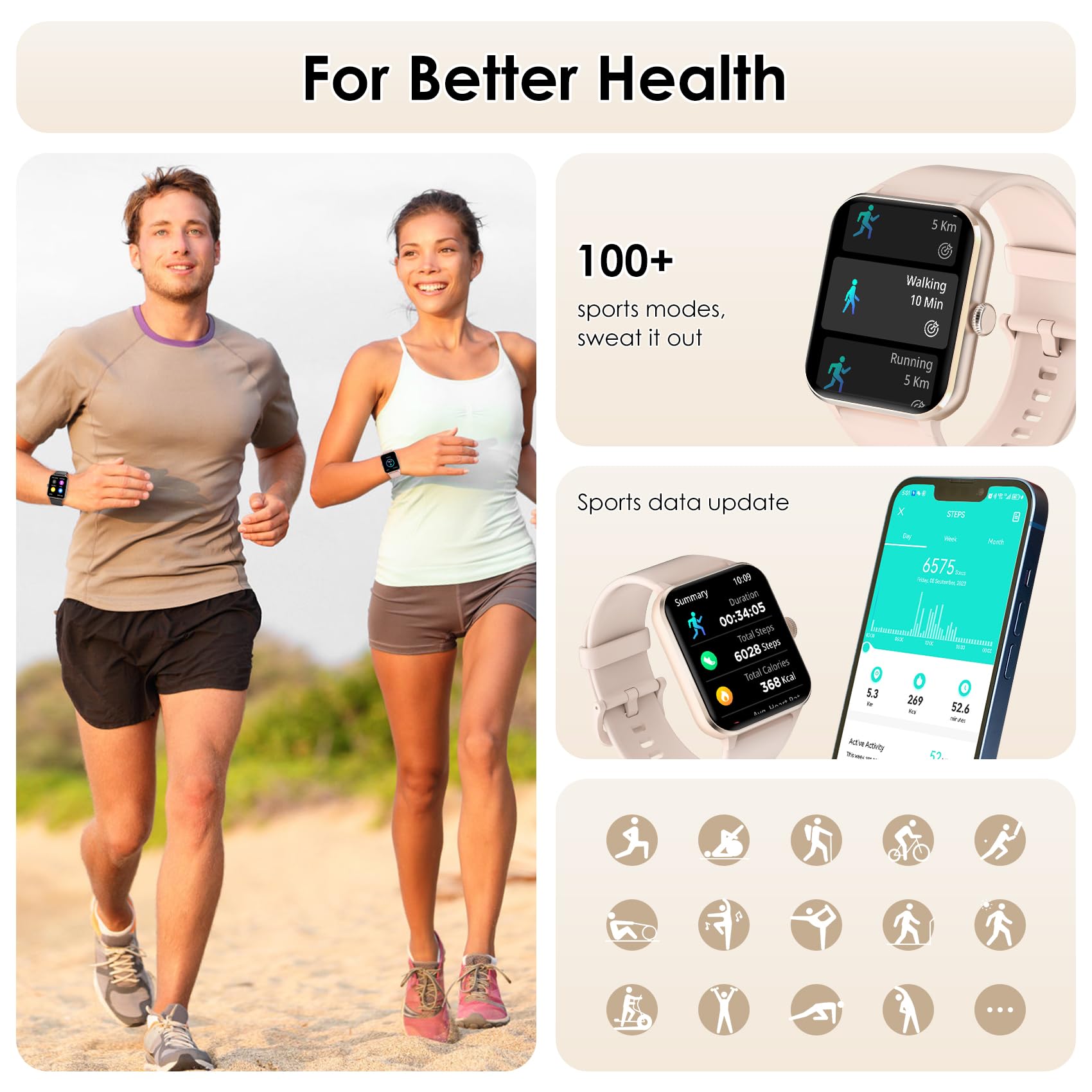 Iowodo Smart Watch(Answer/Make Call), 1.85 '' Smart Watches For Women, 100+ Sport Modes, Pedometer, Ip68 Waterproof Fitness Trac