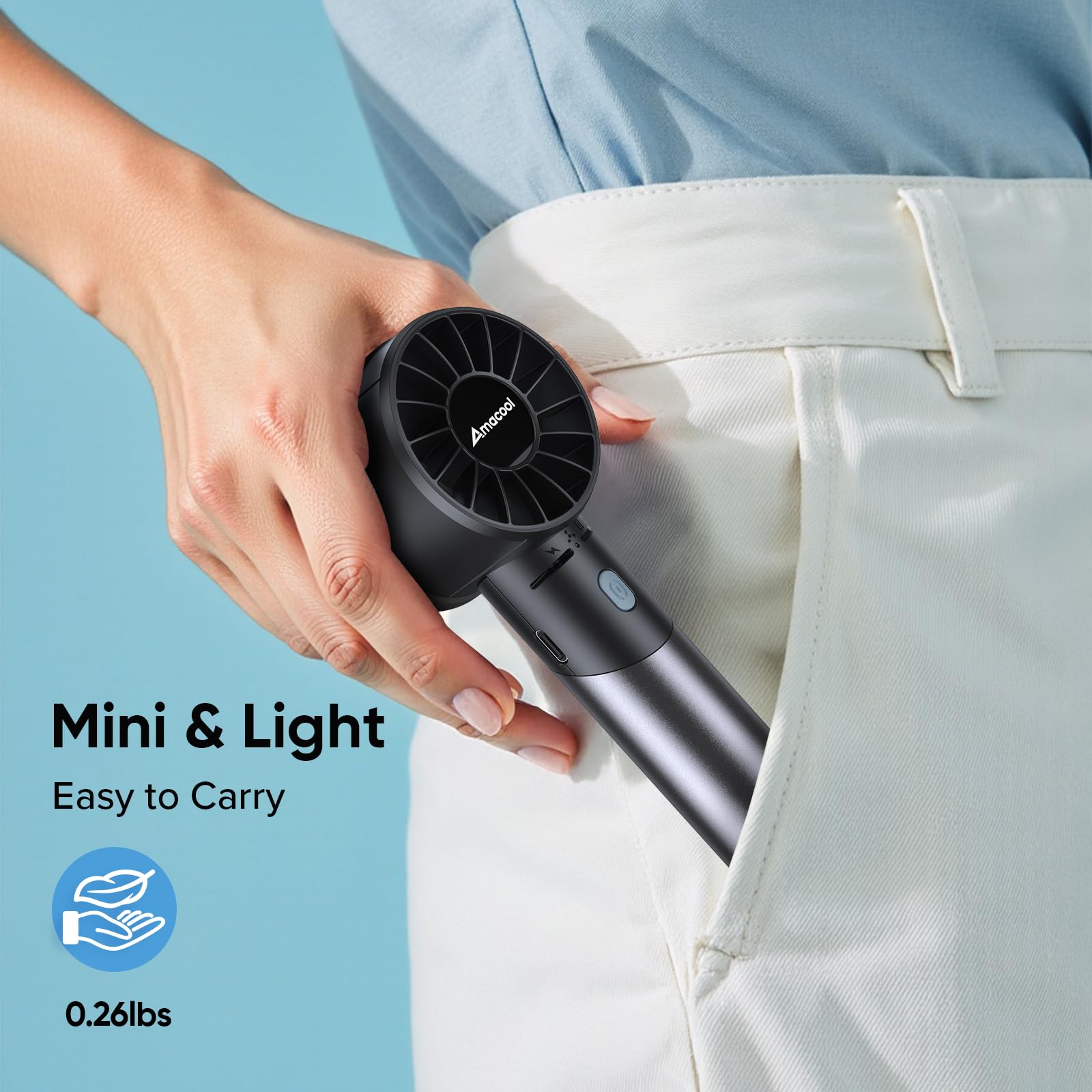 Amacool Portable Handheld Turbo Fan, 17Hrs Runtime, 4 Speeds Wind, Cool Metal Body, Rechargeable Battery Personal Fan, Mini Pock