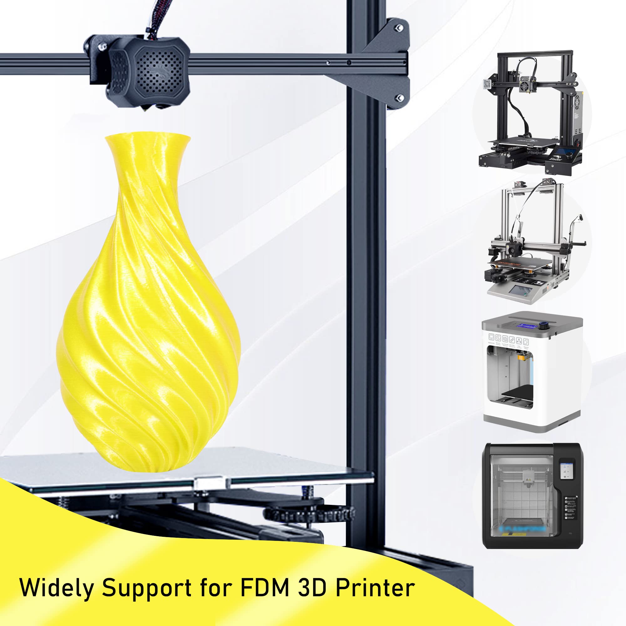 Silk Yellow Shiny Pla 3D Printing Filament, 1Kg 2.2Lbs 1.75Mm 3D Print Material With High Diameter Accuracy, Neatly Wound Silk P