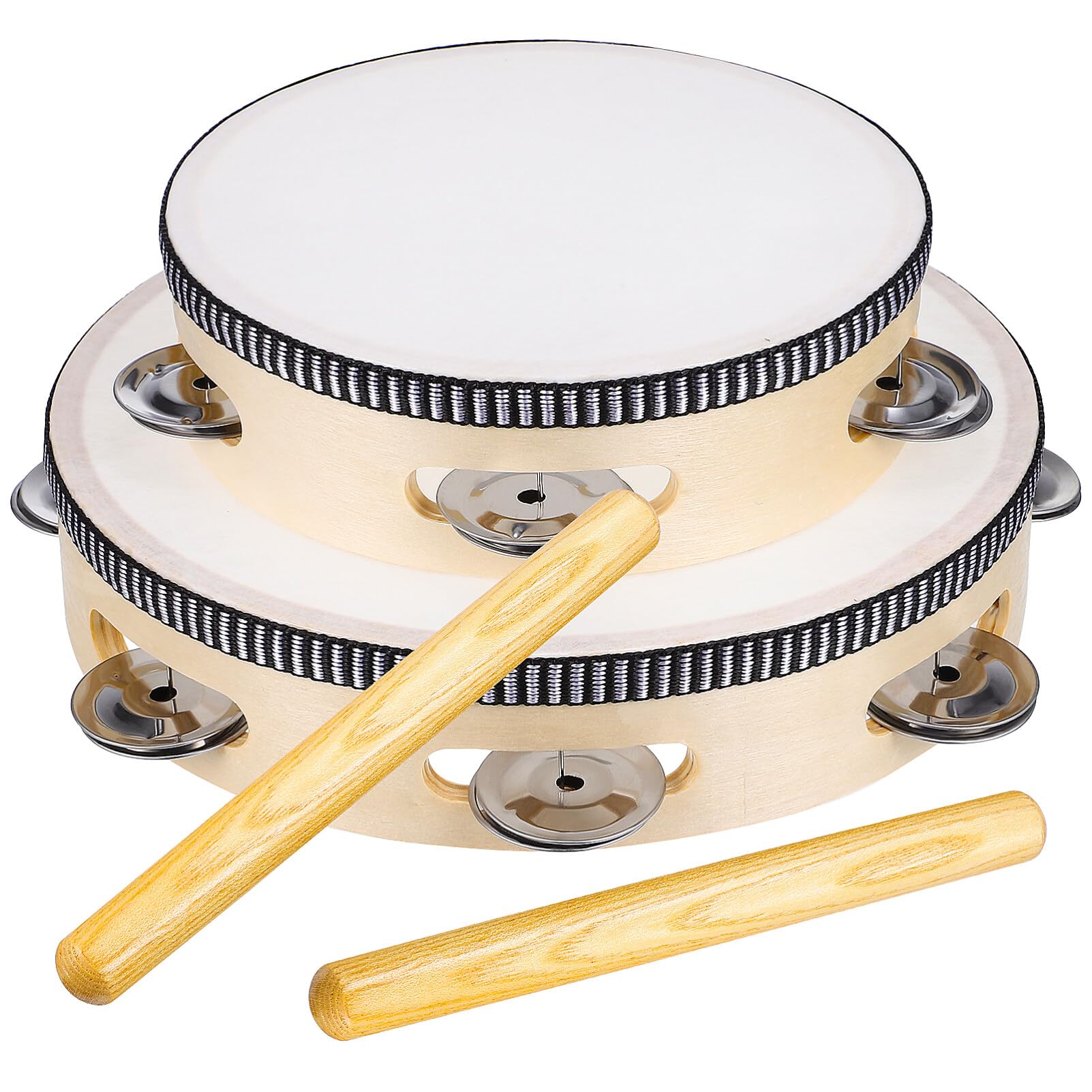 Milisten 2pcs Hand Held Drum Bell Tambourine Metal Jingles Handheld Bell with Rhythm Music Sticks Percussion Instrument