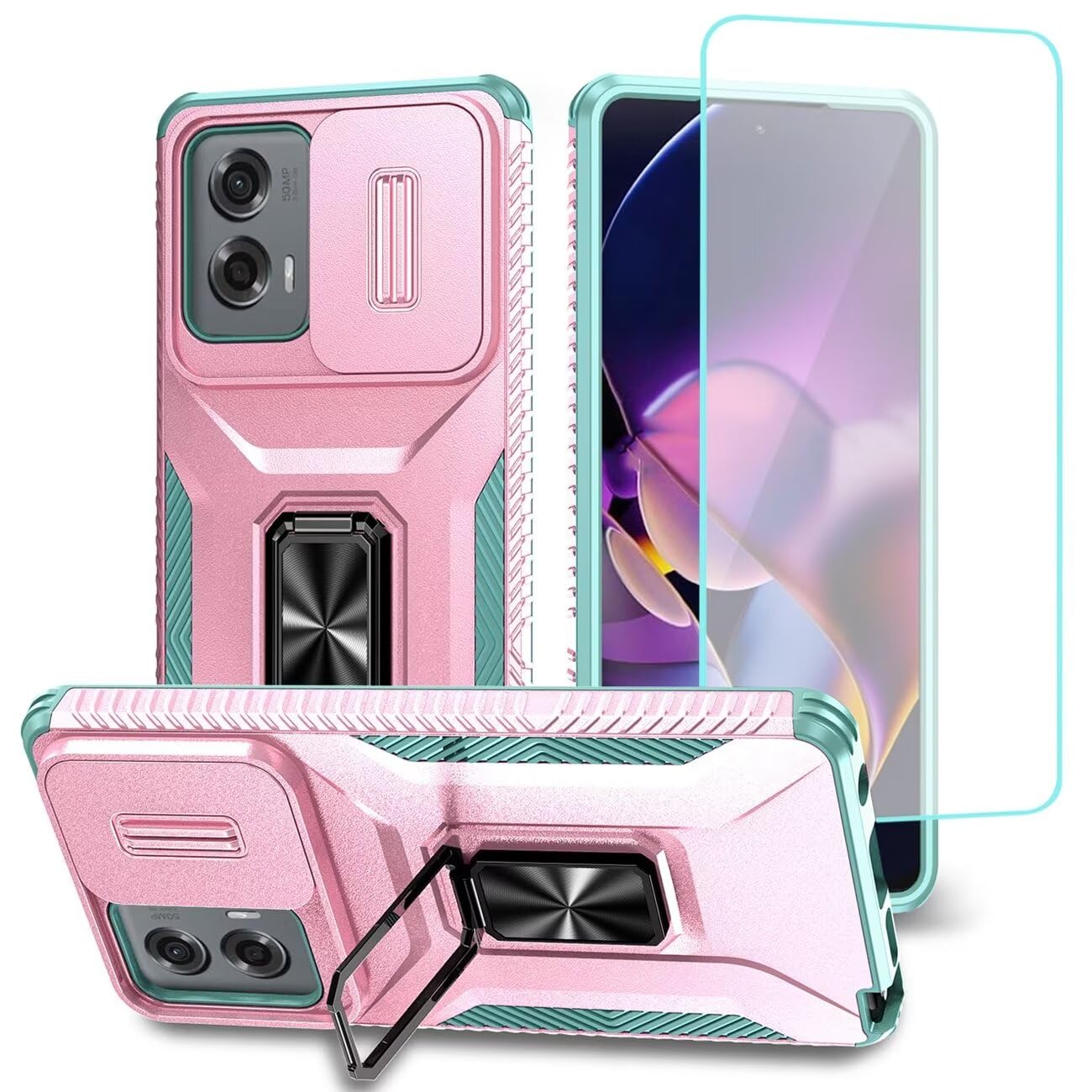 Wanyuexes Case For Motorola Moto G Stylus 5G 2024 Case With Tempered Glass Screen Protector And Slide Camera Cover, Rotated Ring