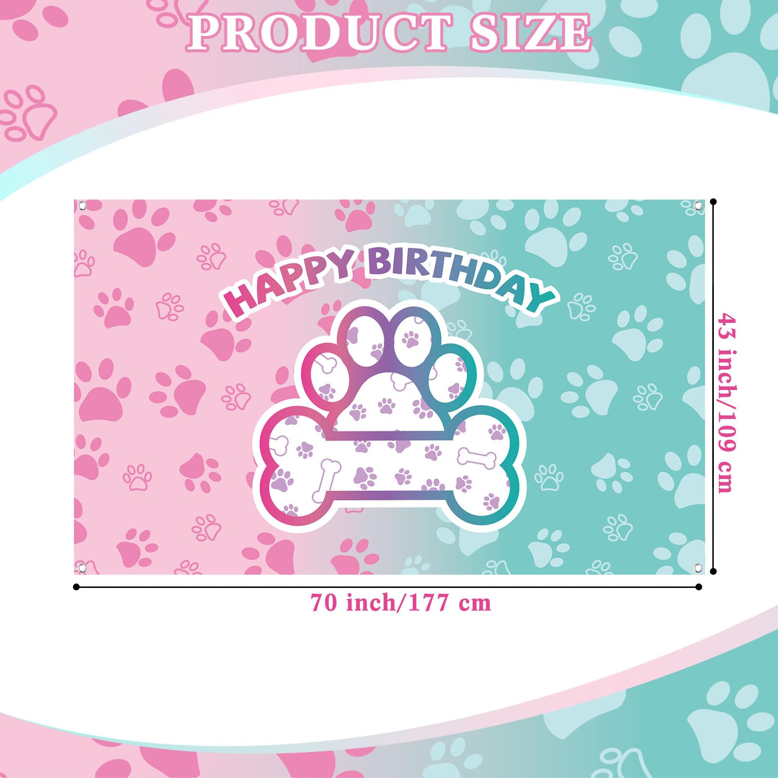 Newwiee 6 X 3.6 Ft Dog Paw Theme Birthday Backdrop Banner Birthday Fabric Photography Backdrop Party Decorations For Girls And B