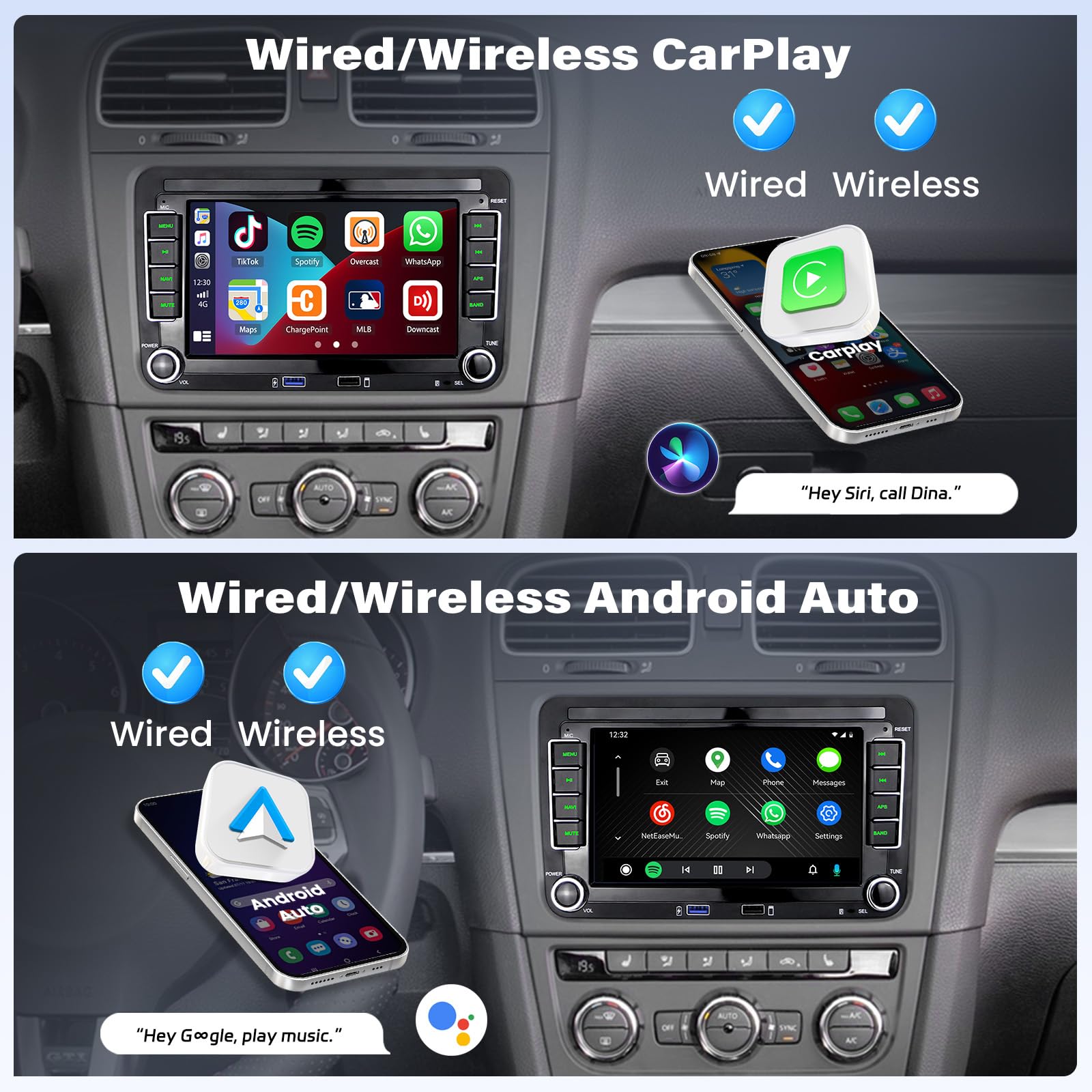 2G+32G Android Car Stereo Radio For Vw Passat Golf Jetta Tiguan Wireless Apple Carplay Android Auto Double Din 7 Inch Touch Scre