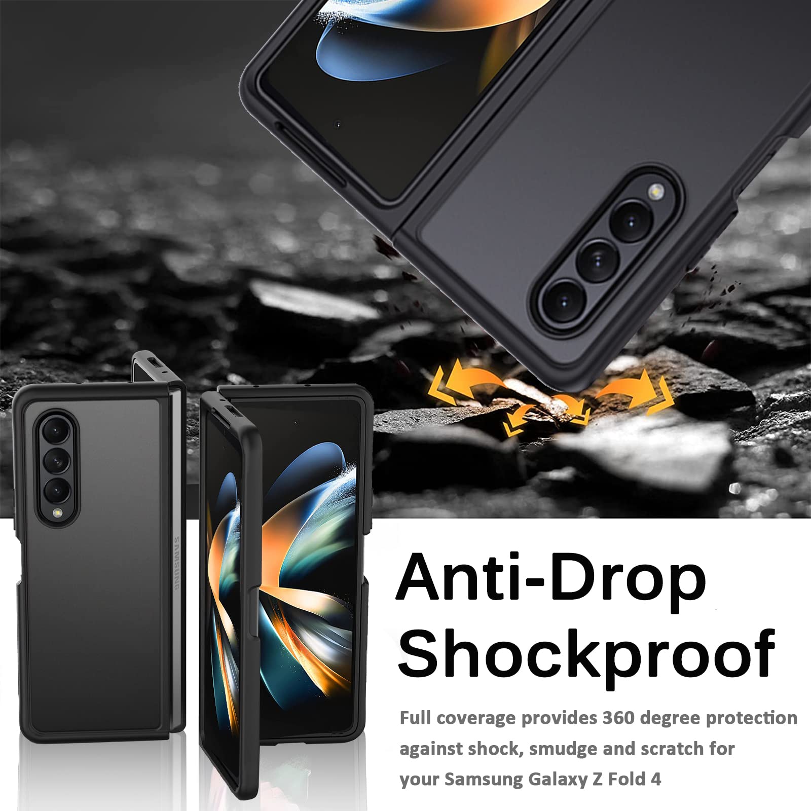 Miimall Compatible For Samsung Galaxy Z Fold 4 Case, Translucent Matte Hard Pc Back Cover With Hybrid Soft Tpu Edge Bumper Shock