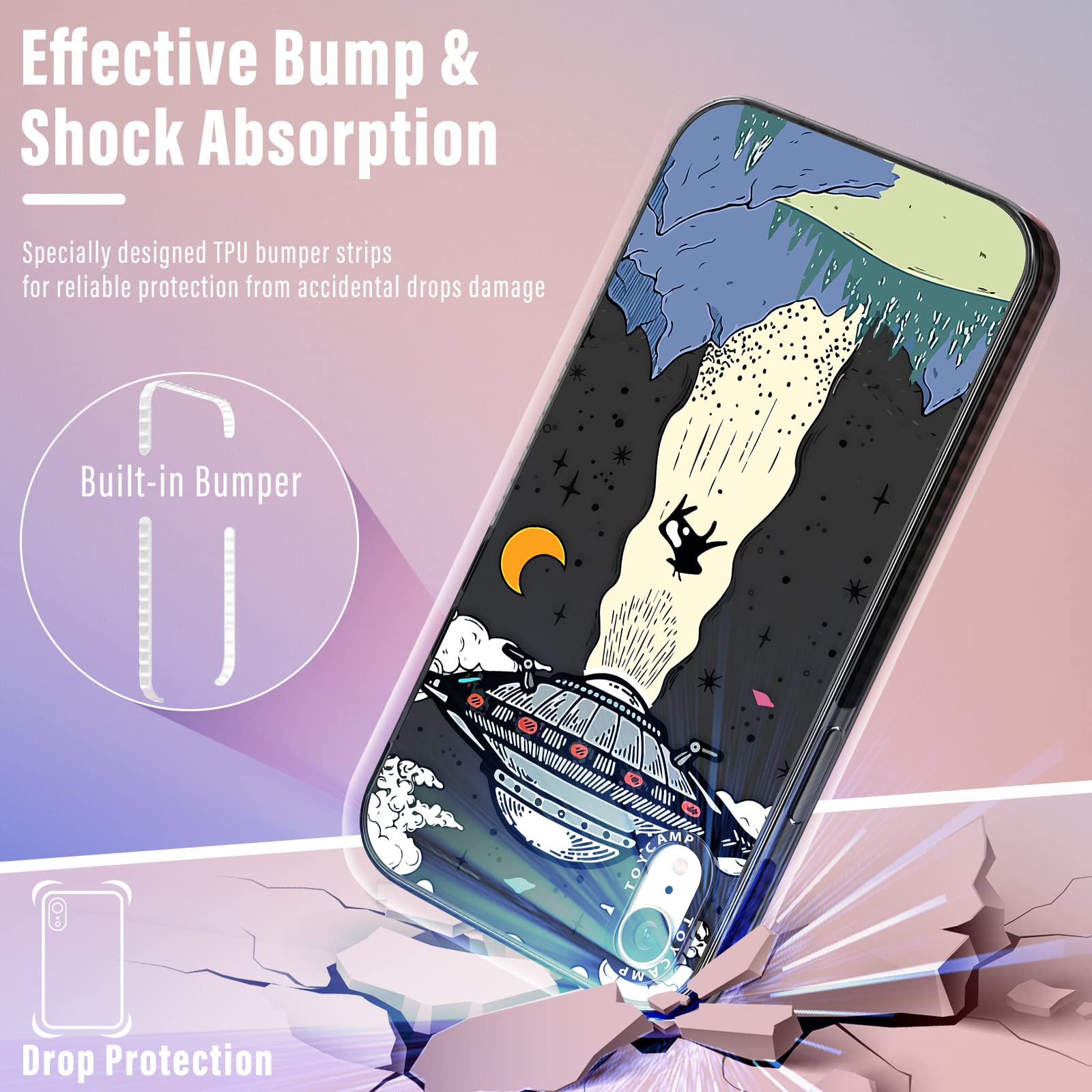 Toycamp For Iphone Xr Case With Ring Kickstand, Ufo Cool Cartoon Design For Men Boys Girls Teens Cute Case Cover For Iphone Xr (