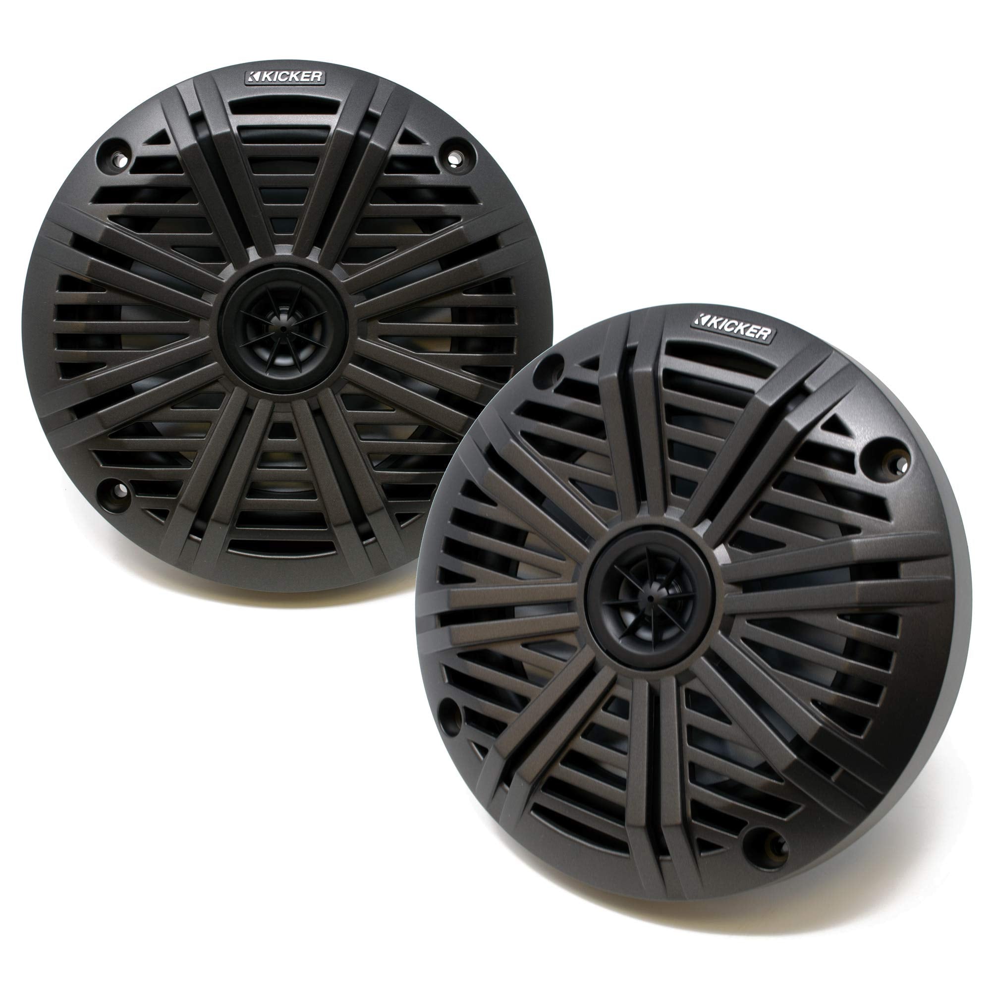 Kicker Km614 6.5'' Oem Replacement Marine Speakers With Charcoal Salt Water Grills   1 Pair, 2 Speakers