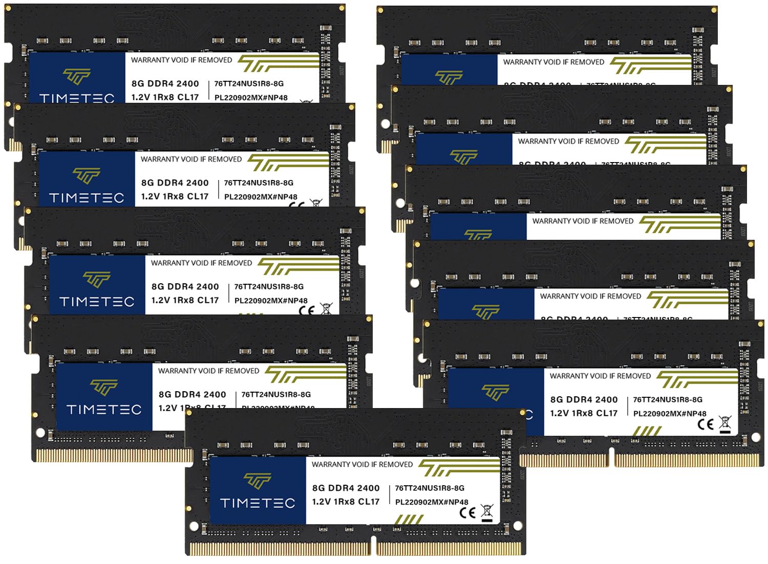 Timetec 80Gb Kit(10X8Gb) Ddr4 2400Mhz Pc4 19200 Non Ecc Unbuffered 1.2V Cl17 1Rx8 Single Rank 260 Pin Sodimm Laptop Notebook Pc