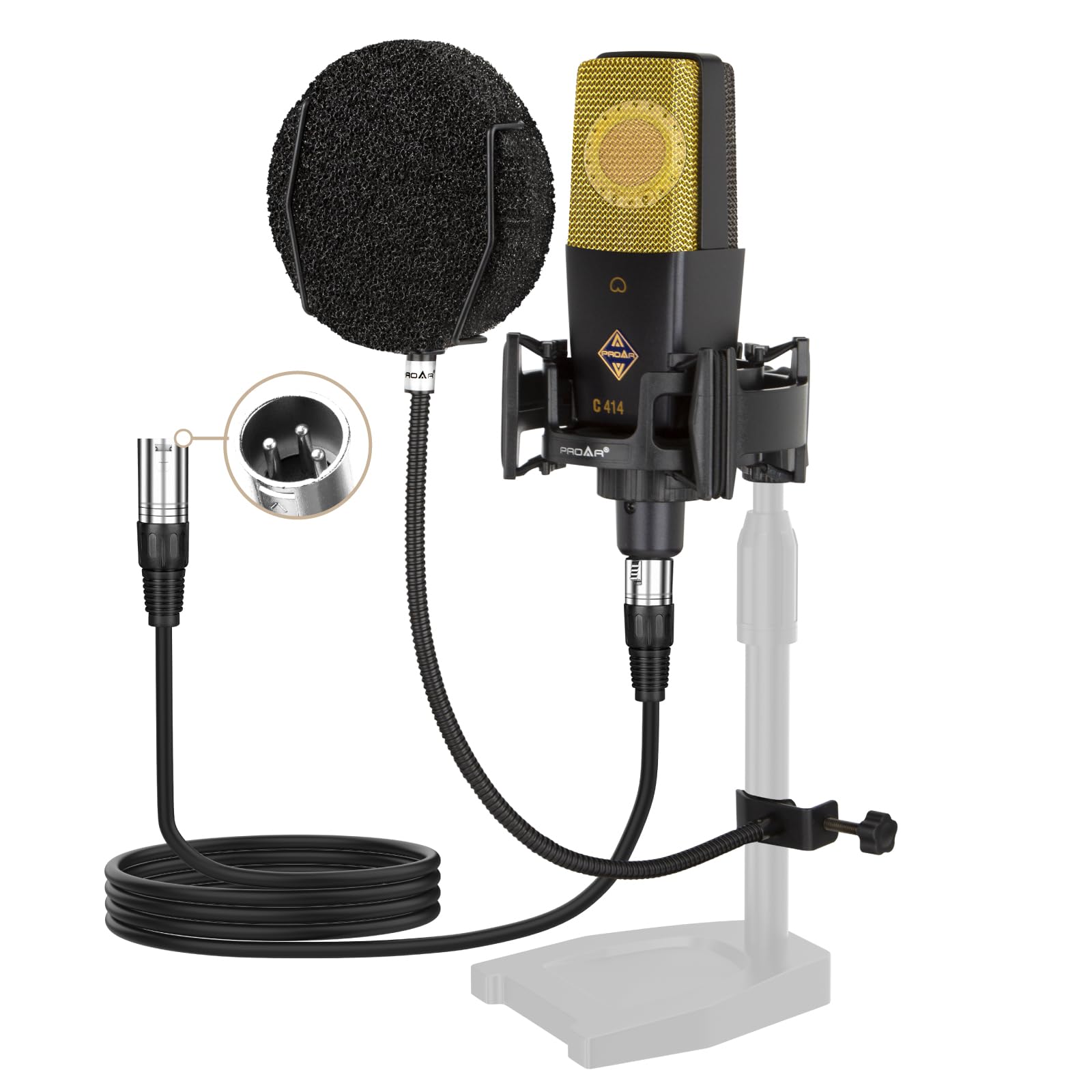 Proar Xlr Podcast Microphone Professional Cardioid Studio Condenser Microphone 25Mm Large Diaphragm Computer Pc Gaming Mic Kit W