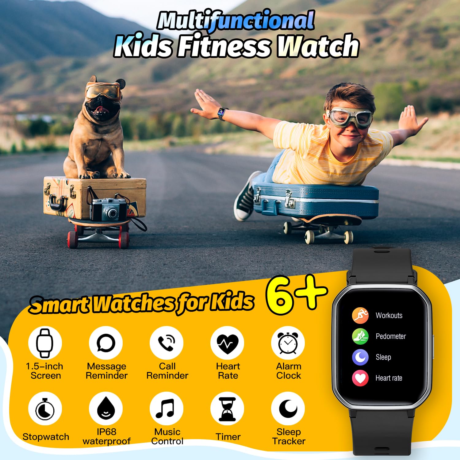 Kids Smart Watch For Girls,Ip68 Waterproof Kids Fitness Tracker Watch With 1.5 Inch Diy Face,Heart Rate Sleep Monitor,19 Sport M