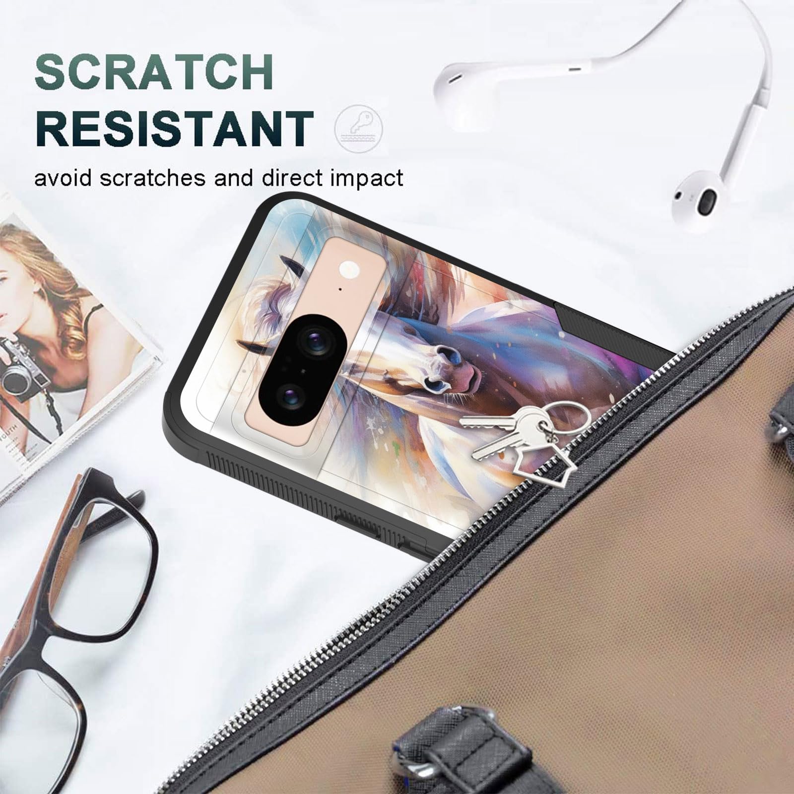 Cicplkse For Pixel 8 Case,Dual Layer Heavy Duty Hybrid Shockproof Hard Pc Soft Silicone Tpu Bumper Protective Cover Case For Goo