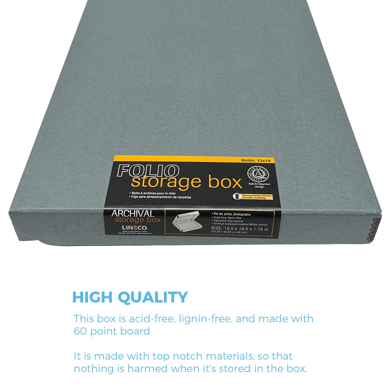 Lineco Folio Storage Box, Clamshell Design With Metal Edge. 13.5X19.5X1.75 Inches, Archival Boxboard, Preserve Photos, Cards, Magazines, Documents, Art, Ephemera, Family Records, Gray, Pack Of 1