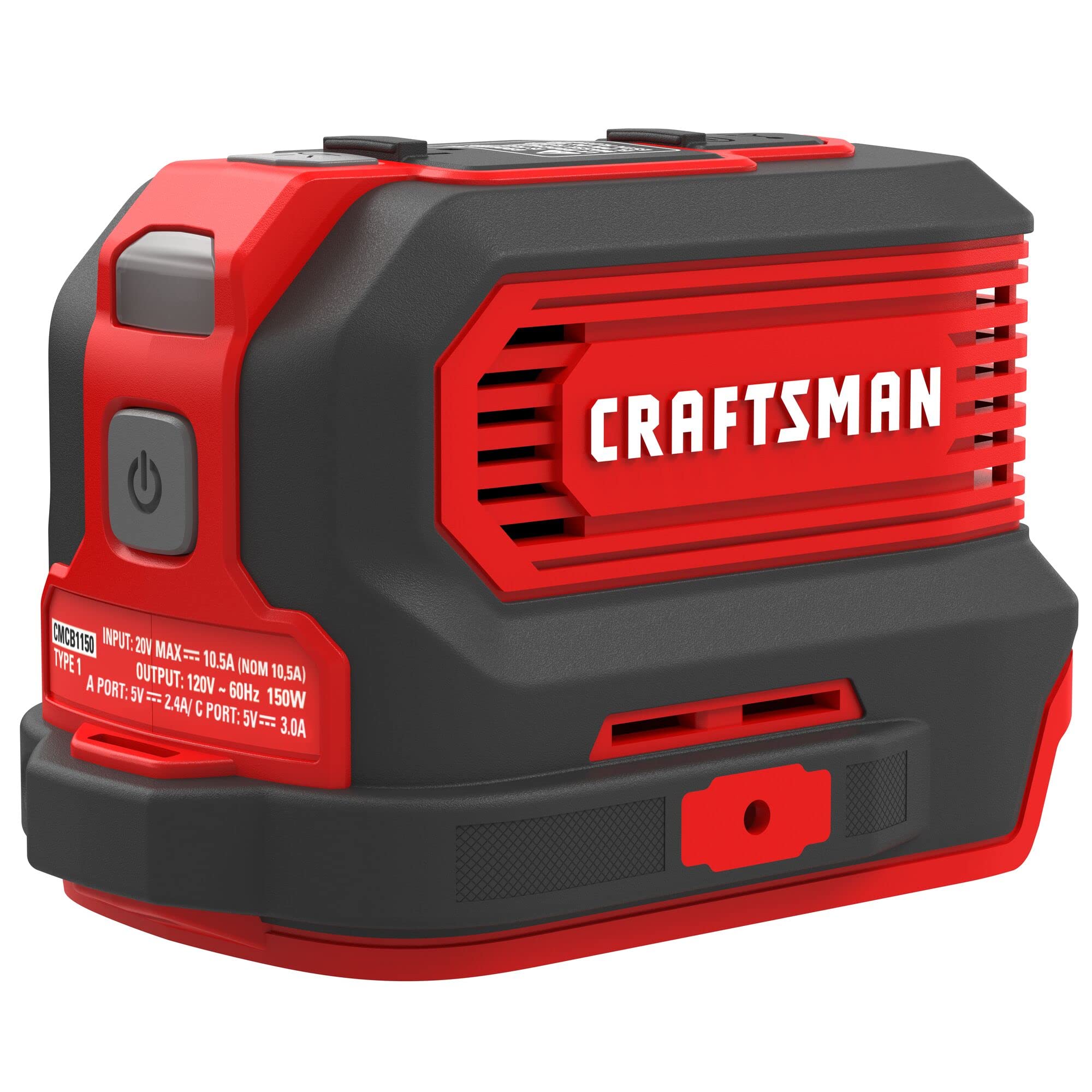 Craftsman V20 Charger, Power Inverter, Charging Ports For Type C, Type A, And Ac, 150 Watts, Bare Tool Only (Cmcb1150B)