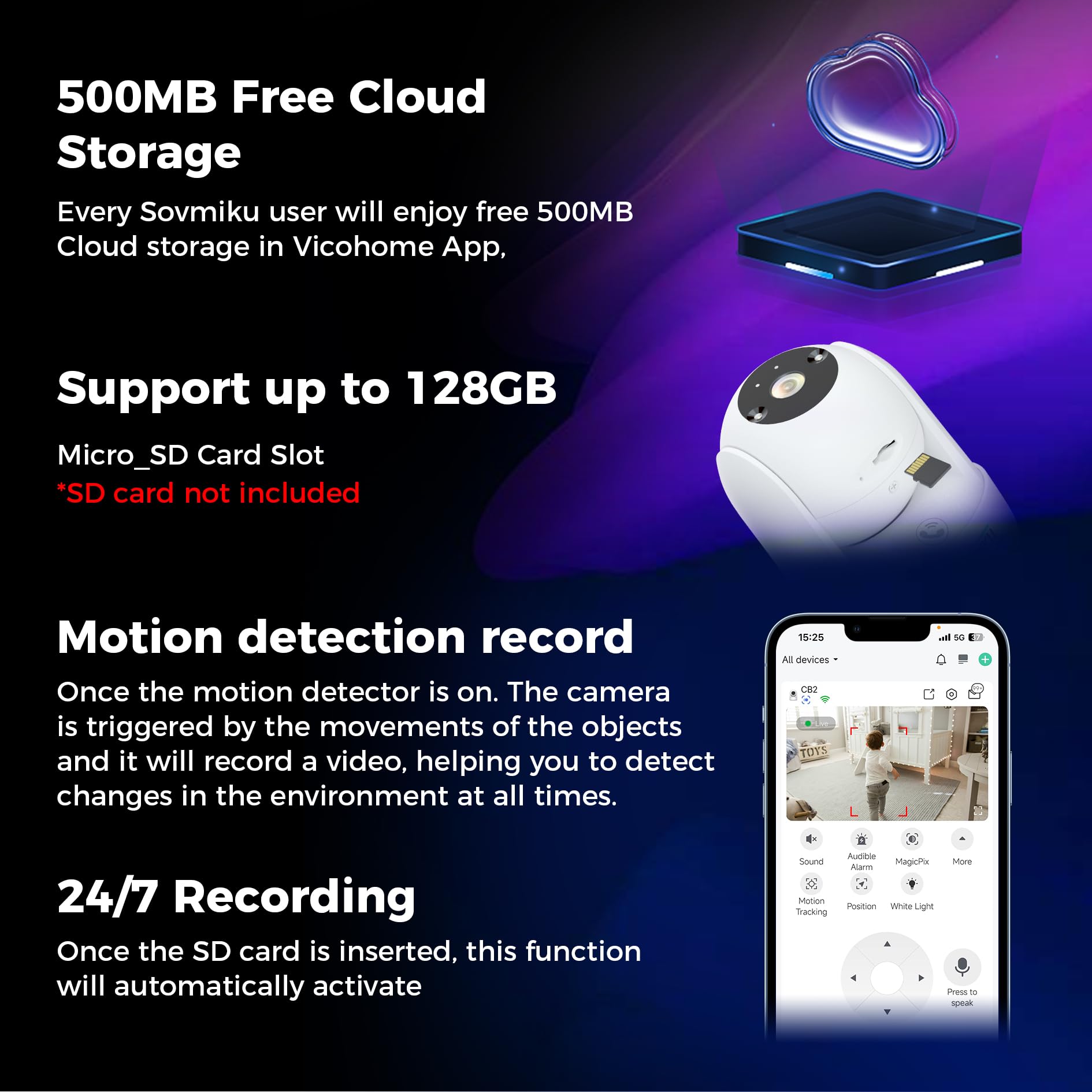 Sovmiku Cb2 2K Ai Tracking Security Camera For Home,Pet Camera Indoor, Baby Monitor,360 View Pan/Tilt Cam,Two Way Audio,Night Vi