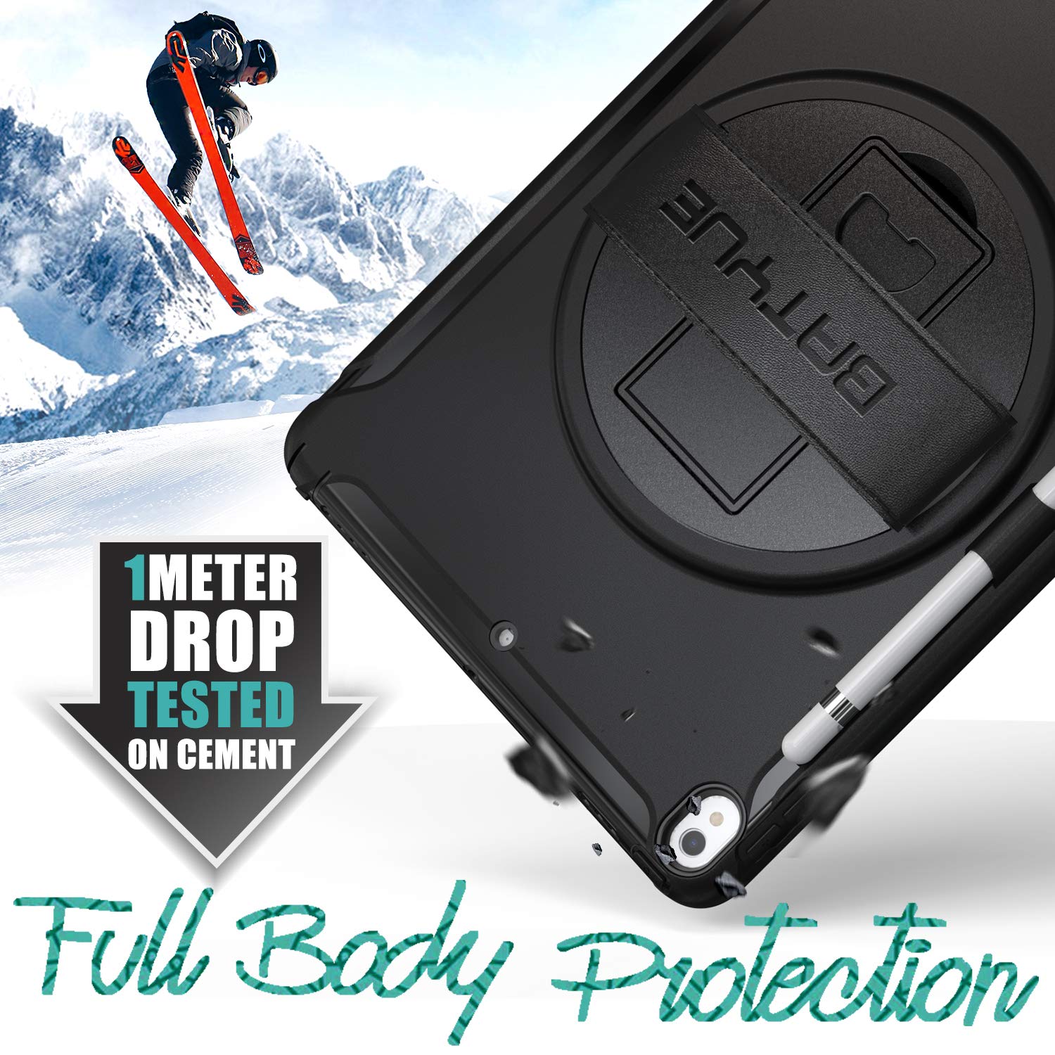 Batyue Ipad Air 3Rd Gen Case 2019/2017 Ipad Pro 10.5 Case With Pencil Holder, 360 Swivel Stand/Hand Strap, Shockproof Drop Prote