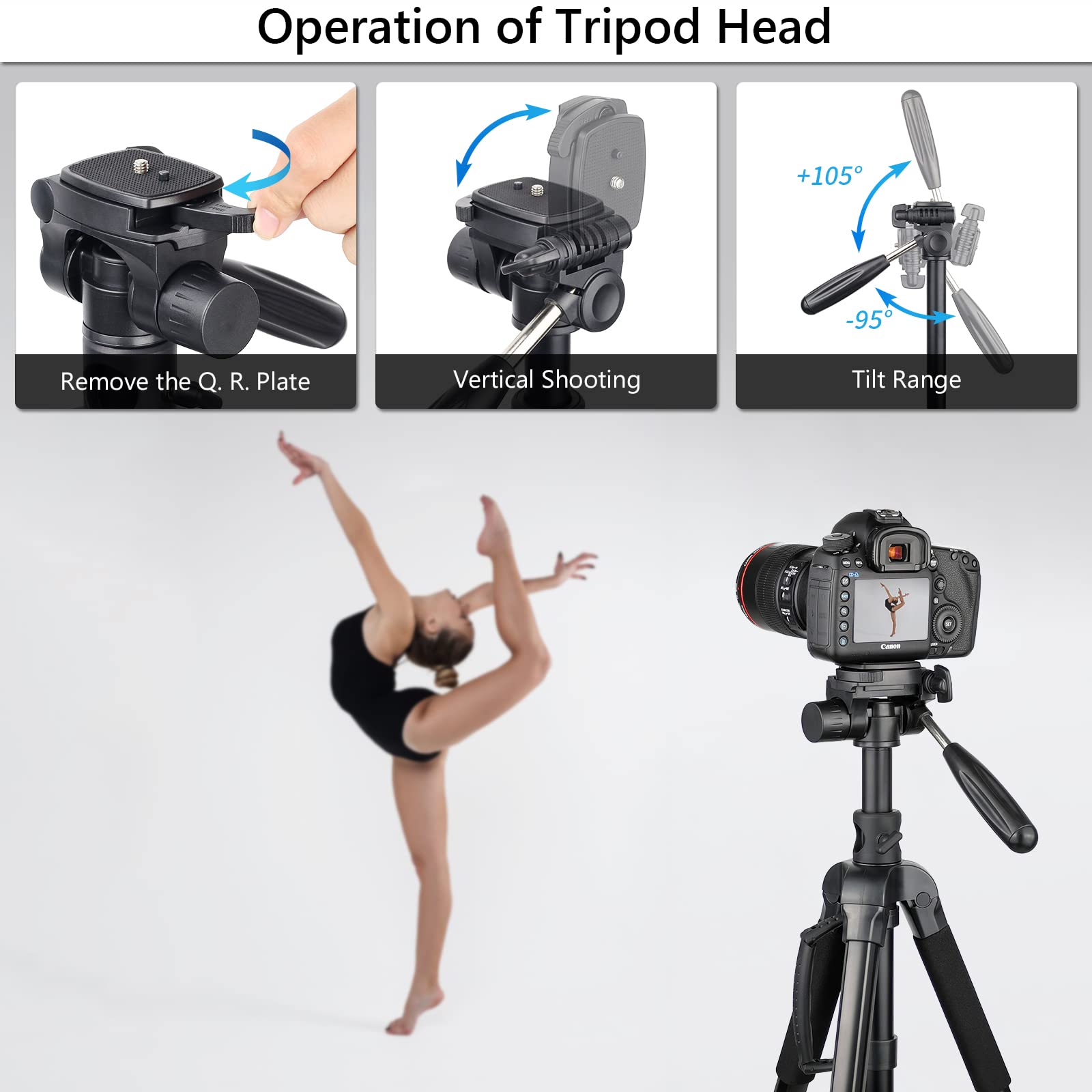 70� Camera Tripod Monopod Horizontal Tripod 3 In 1 Multifunctional Tripod Lightweight Aluminum Tripod With 360� Adjustable Ball Head And Two Phone Holder Mount For Dslr Camera Cell Phone And Dv Video