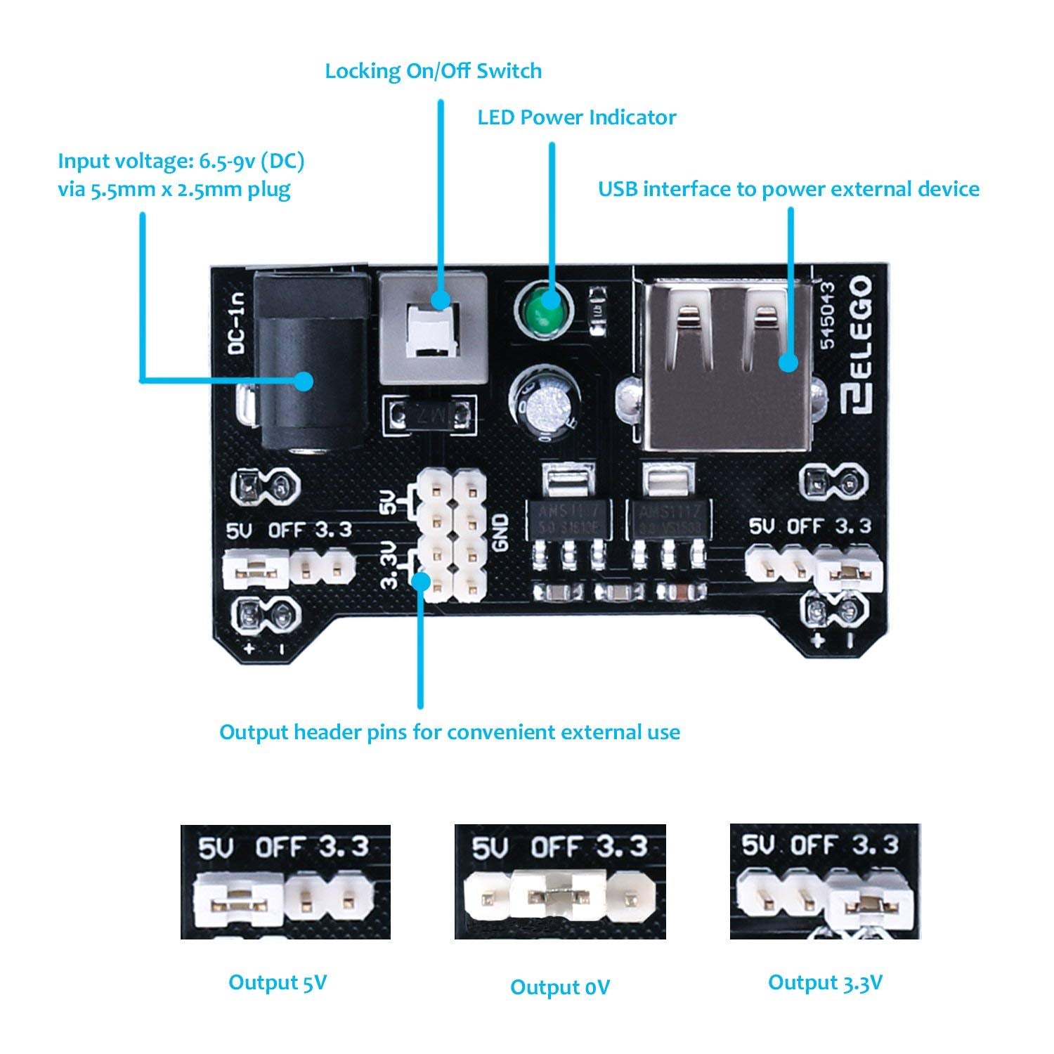 Elegoo Upgraded Electronics Fun Kit W/Power Supply Module, Jumper Wire, Precision Potentiometer, 830 Tie Points Breadboard Compa
