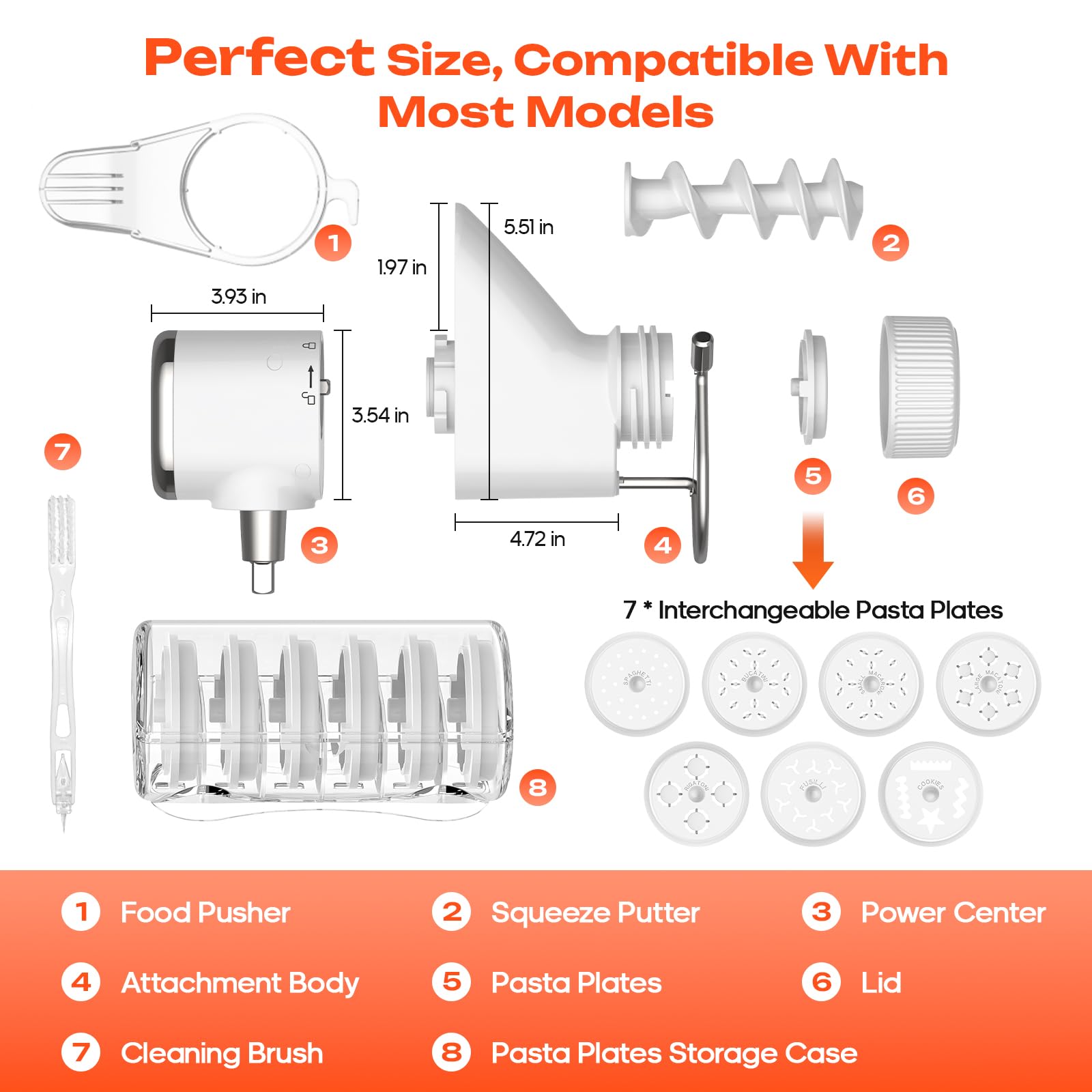 Gourmet Pasta Press Attachment For Kitchenaid Stand Mixers, Pasta Press Maker For Kitchenaid With 7 Interchangeable Pasta Plates