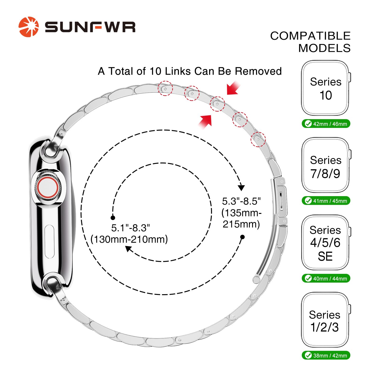 Sunfwr Compatible With Apple Watch Band 45Mm 44Mm 42Mm For Men Women, Stainless Steel Metal Iwatch Band With Case For Apple Watc