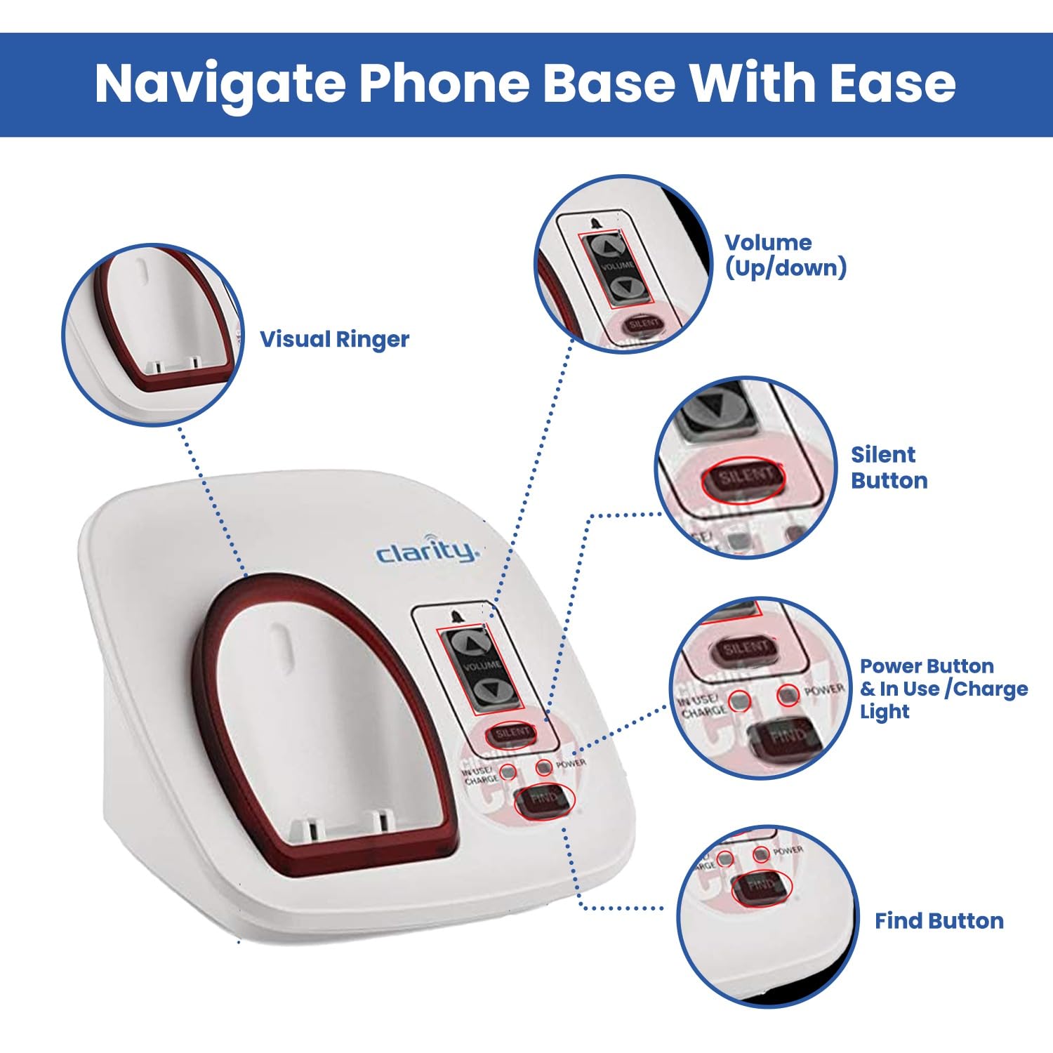 Clarity Xlc3.4+ Dect 6.0 Landline Amplified Cordless Phone, Extra Loud Ringer, Big Buttons Cordless Home Phone, Talking Caller I