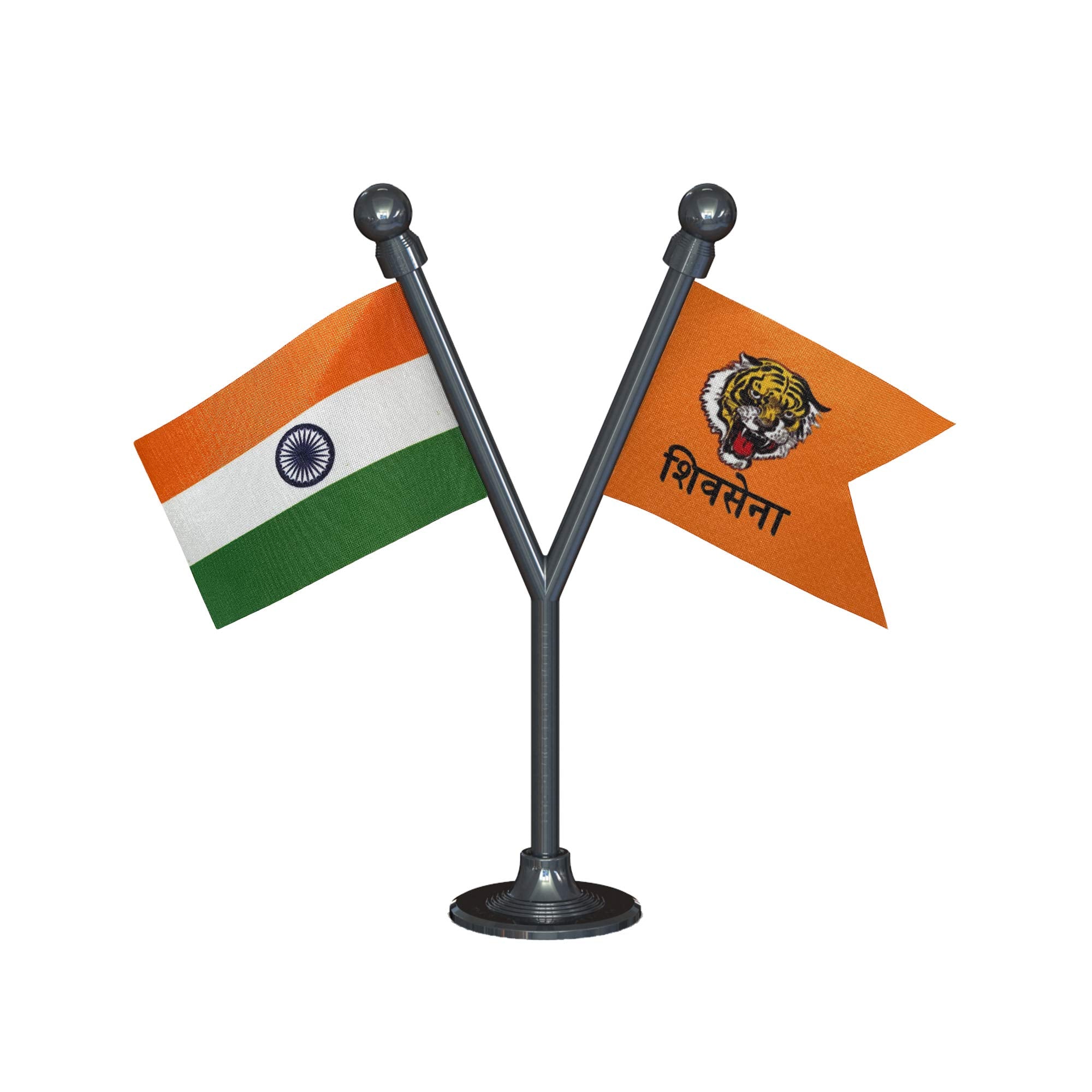 The Flag Corporation India & Shiv Sena Party Car Dashboard Flag 2In X 3In With A Plastic Gunmetal Black Base